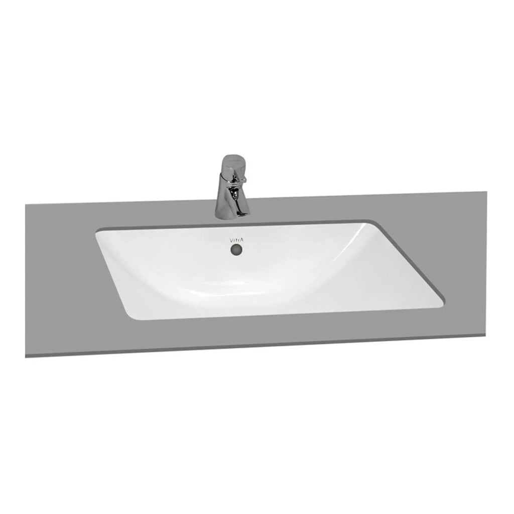 Sleek modern bathroom sink with a chrome faucet, mounted on a grey countertop, ideal for contemporary bathroom designs. Perfect for enhancing bathroom functionality and style.