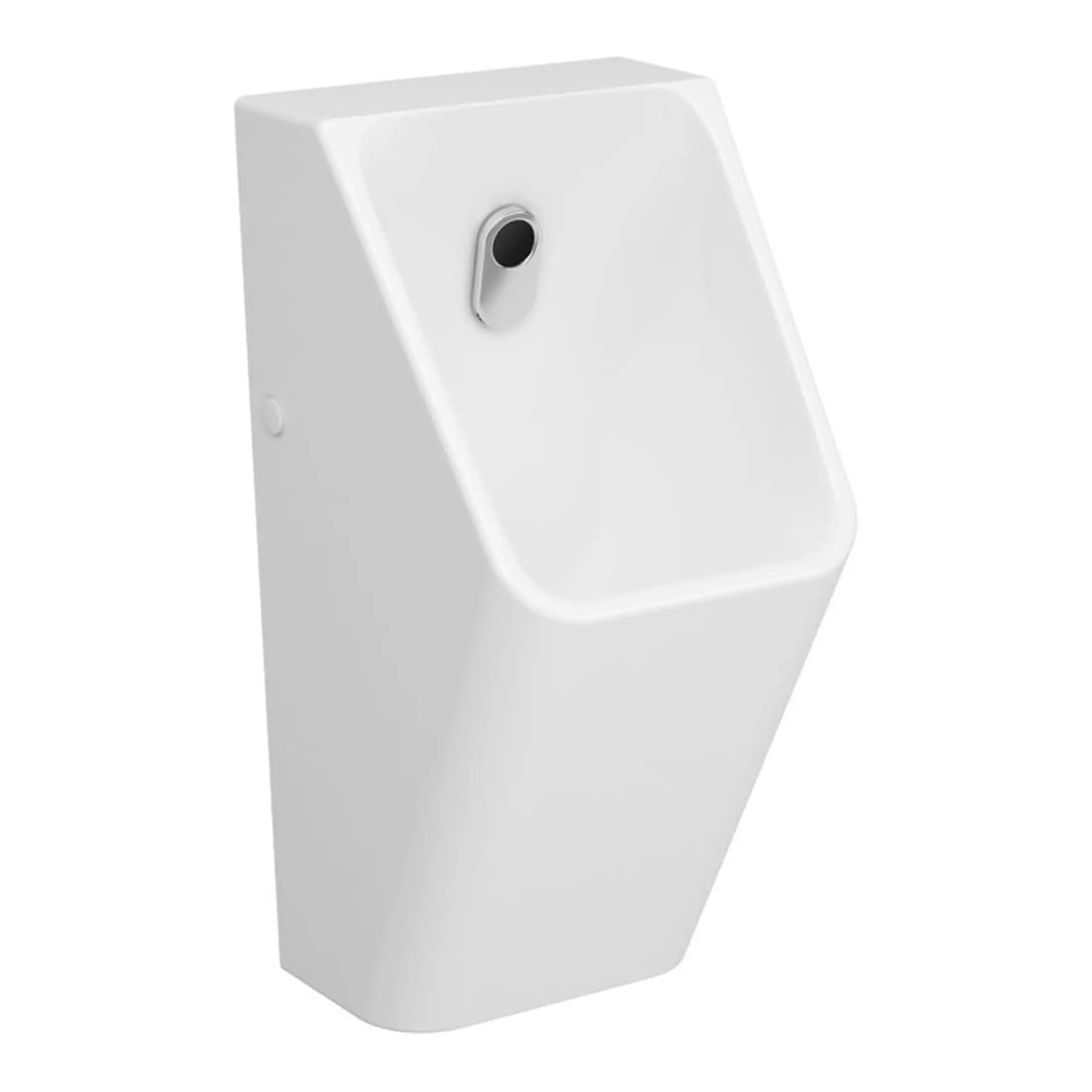 Flush wall-mounted urinal with modern, sleek white design, ideal for contemporary bathroom settings. Suitable for efficient, hygienic male hygiene solutions in commercial and public restrooms.
