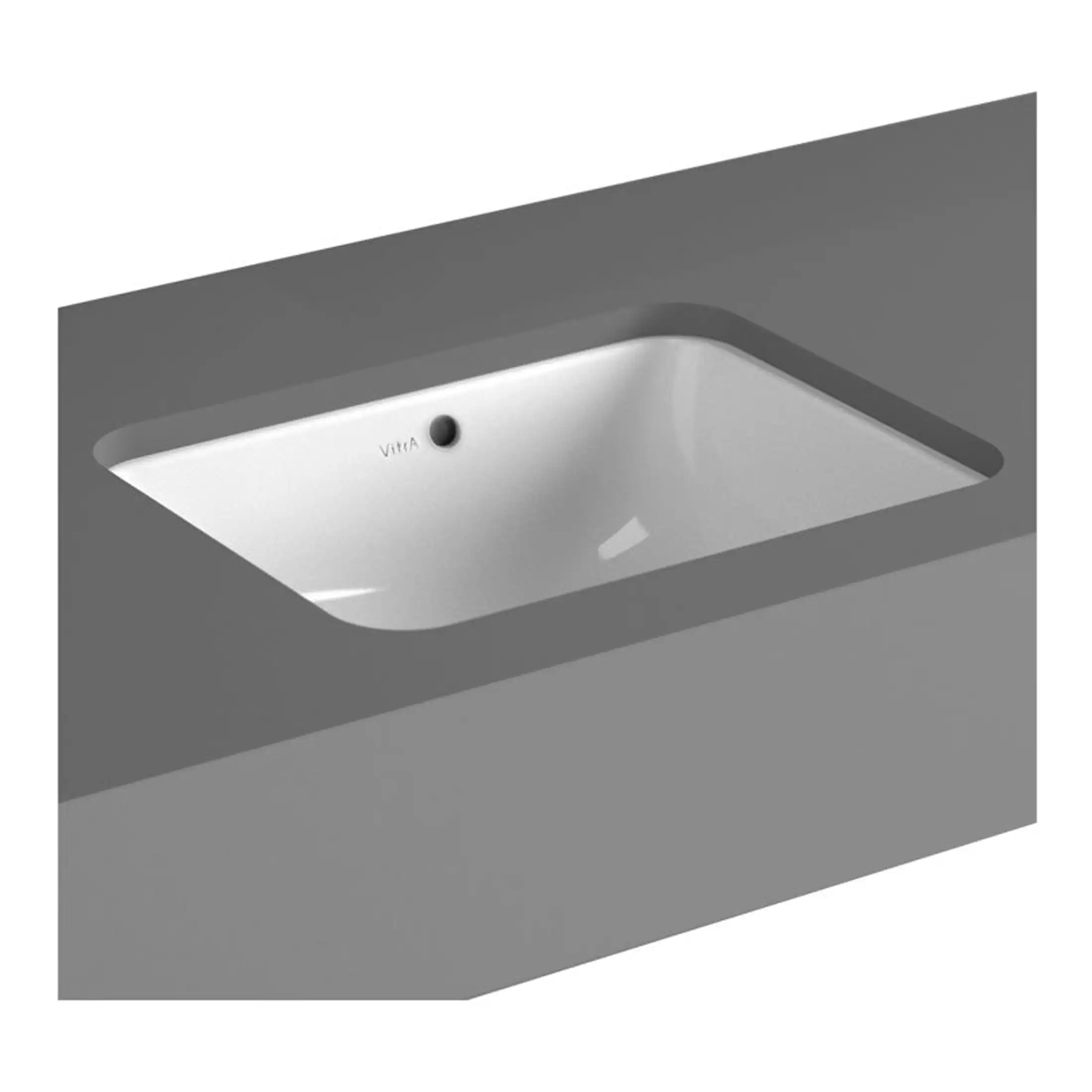 Vitra rectangular ceiling bathroom sink with sleek modern design, integrated overflow, and durable white ceramic finish, ideal for contemporary bathroom spaces.