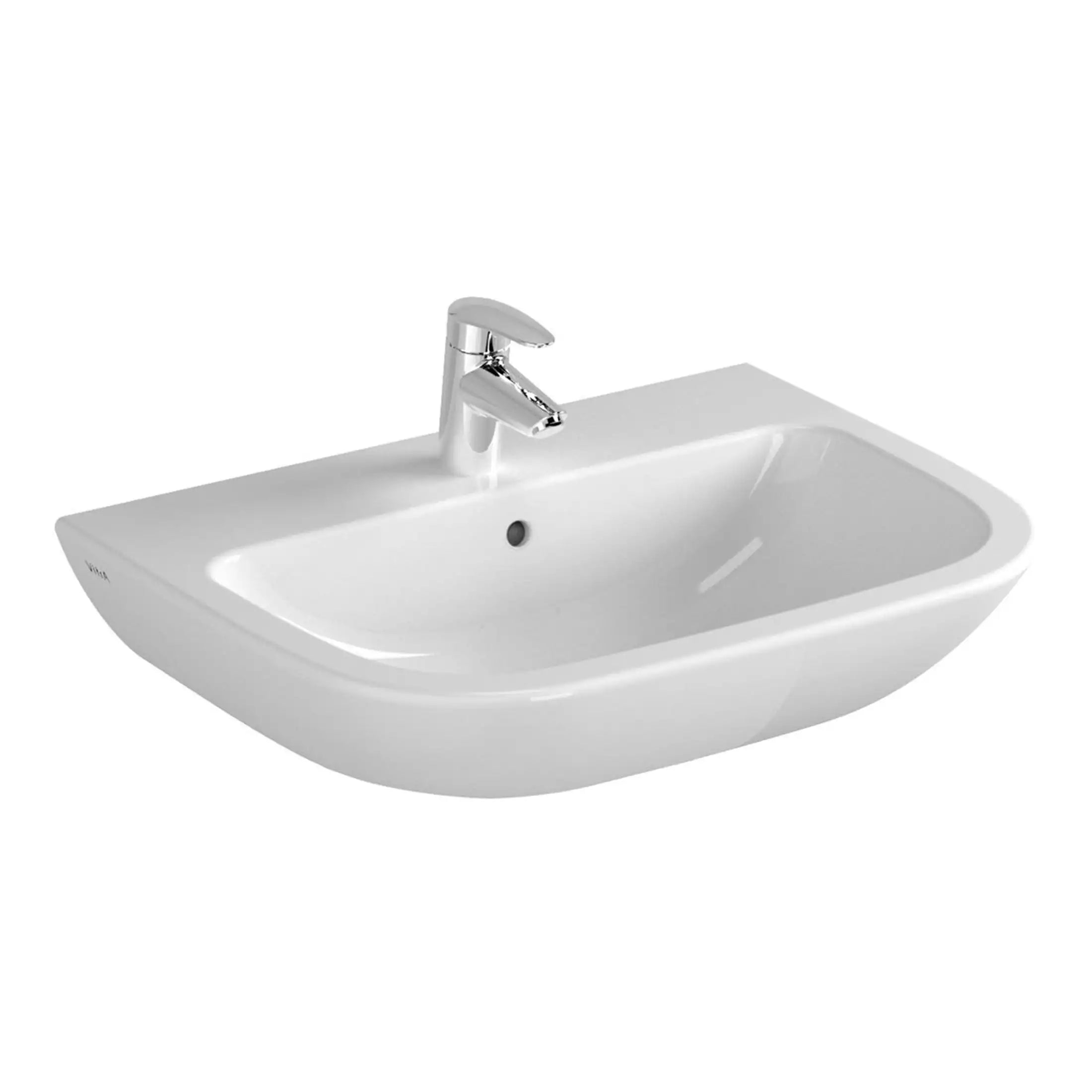 Sleek white bathroom sink with chrome faucet, ideal for modern washrooms and bathrooms, offering a stylish and functional design for everyday use.
