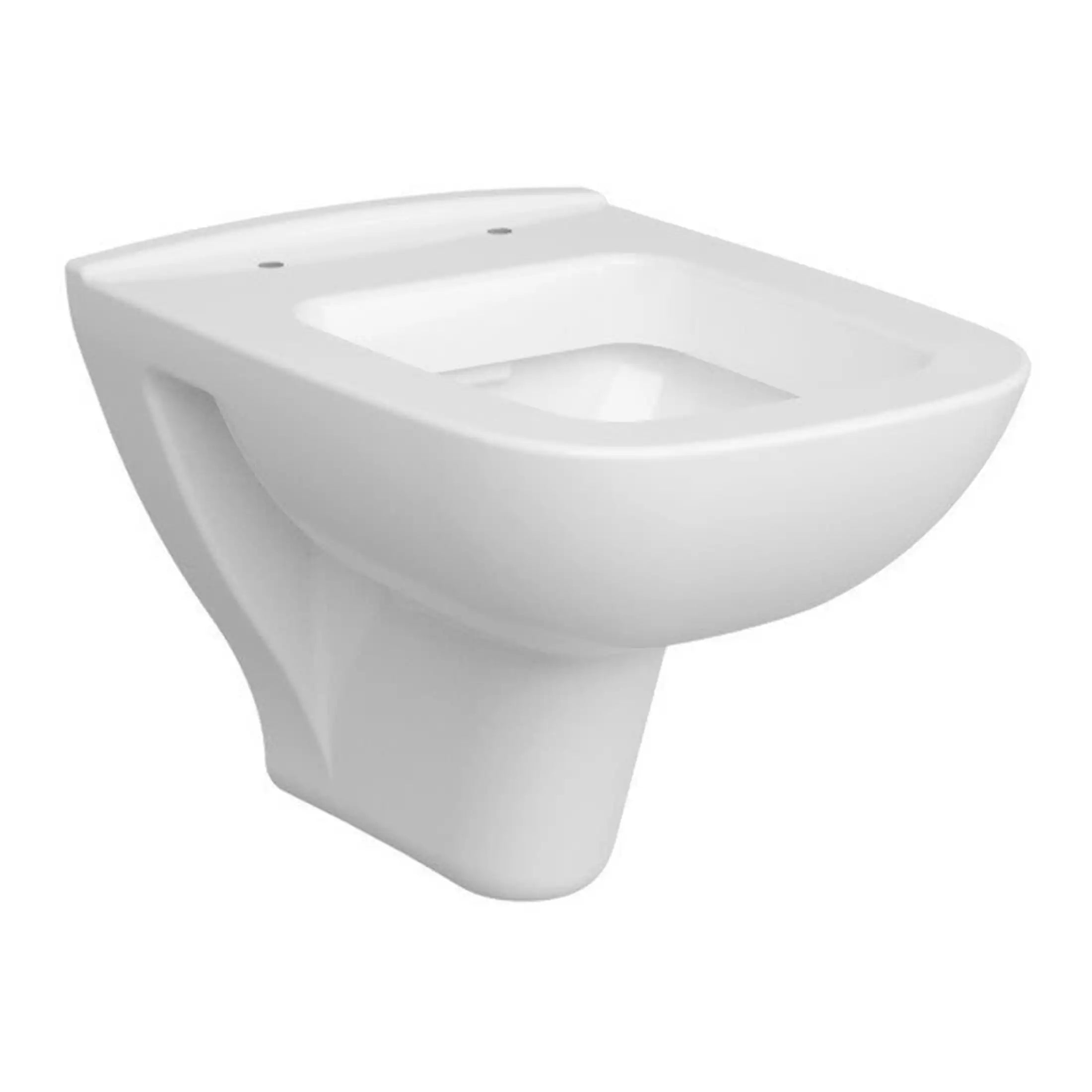 White ceramic wall-mounted bidet with modern design, ideal for contemporary bathrooms. Features smooth curves and dual faucet holes, perfect for hygienic personal cleaning.