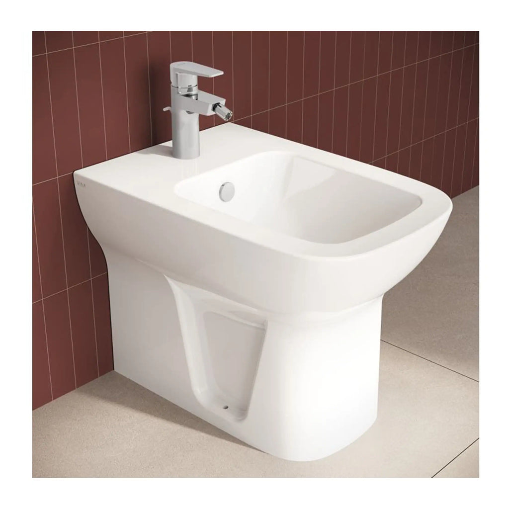 Modern white bathroom bidet with chrome faucet, designed for hygiene and comfort, ideal for contemporary Bubly bathrooms.