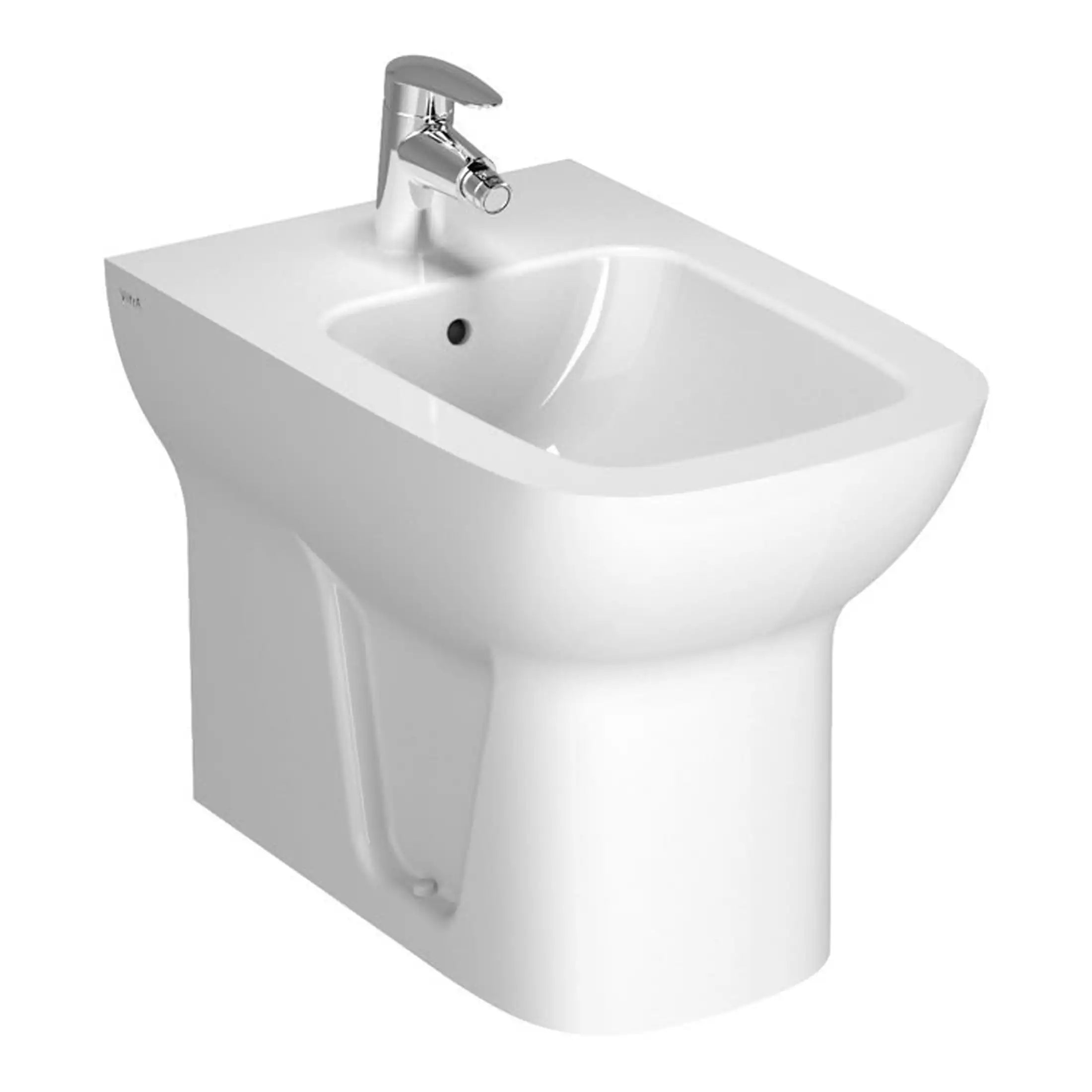 White ceramic bidet with chrome tap, modern bathroom fixture, ideal for contemporary bathroom design, provides hygiene and comfort, crafted for durability and style.