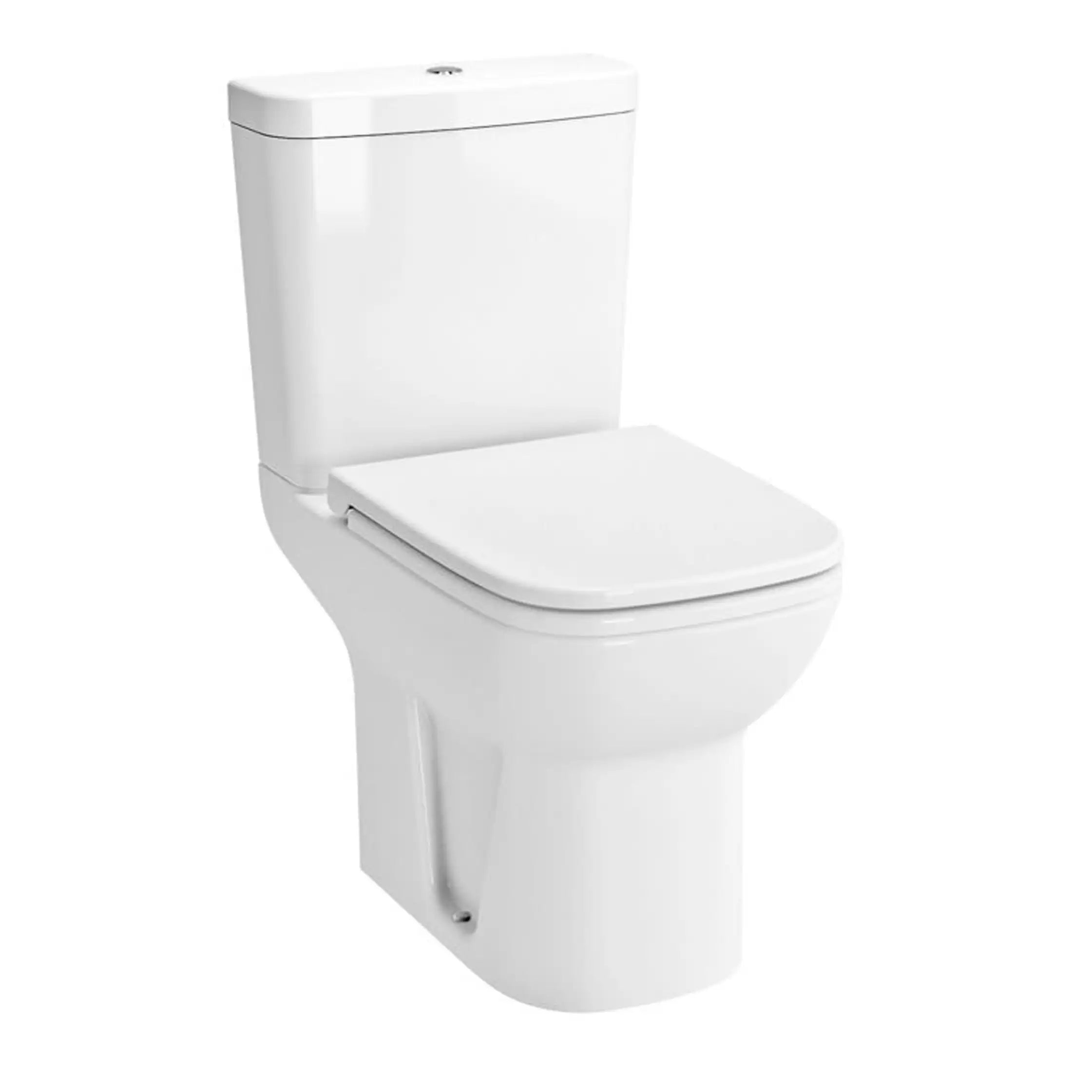 Modern white close-coupled toilet with sleek design, ideal for contemporary bathrooms, featuring quick-press flush and easy-to-clean surfaces. Perfect for modern bathroom renovation projects.