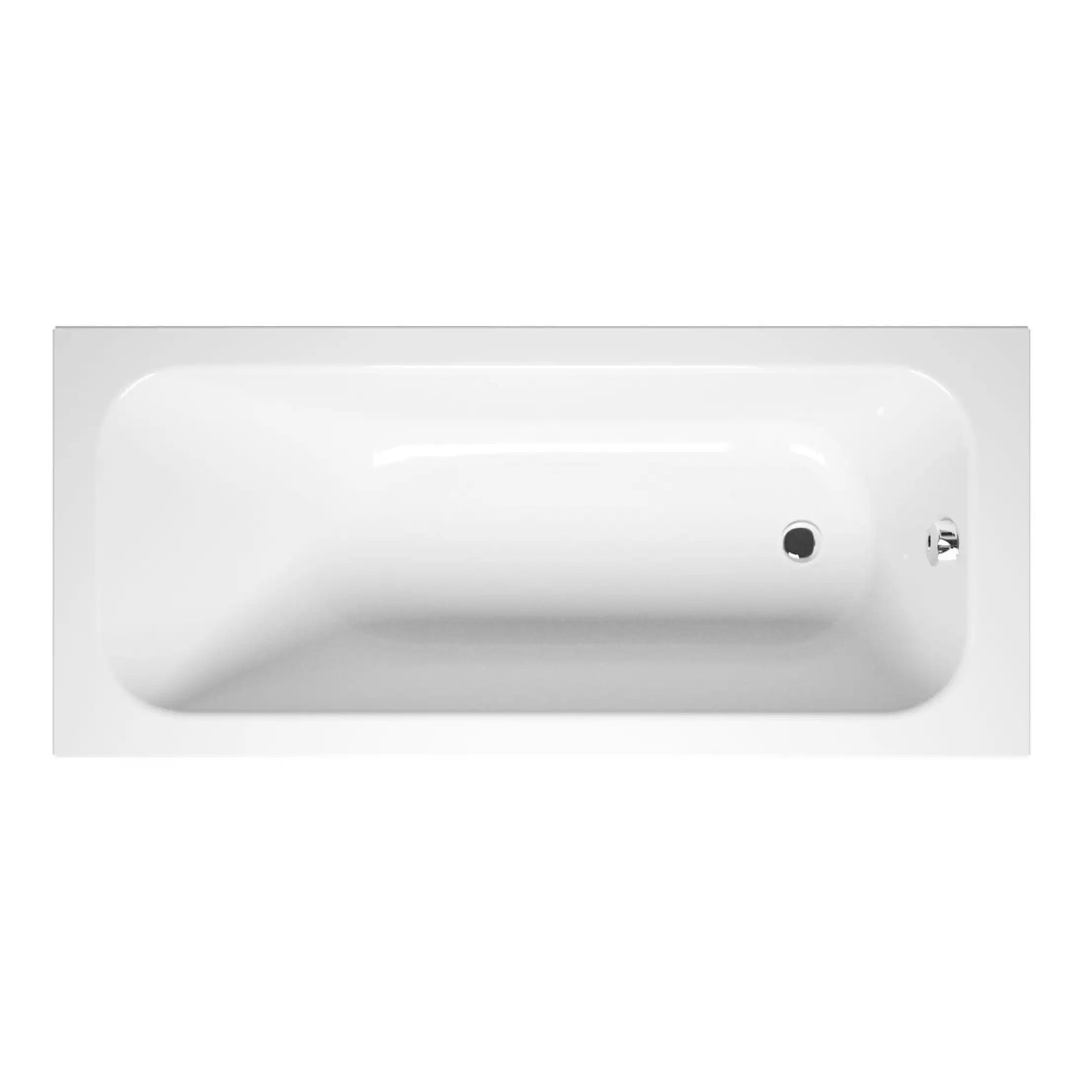 Modern white bathtub with smooth curves and chrome fixtures, ideal for contemporary bathroom renovation and relaxation. Perfect for creating a stylish, functional bathroom space.