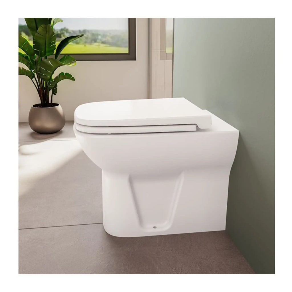 Toilet with modern design and soft-close lid, perfect for contemporary bathrooms. Fully functional and stylish, combining comfort, hygiene, and elegance in bathroom fixtures.