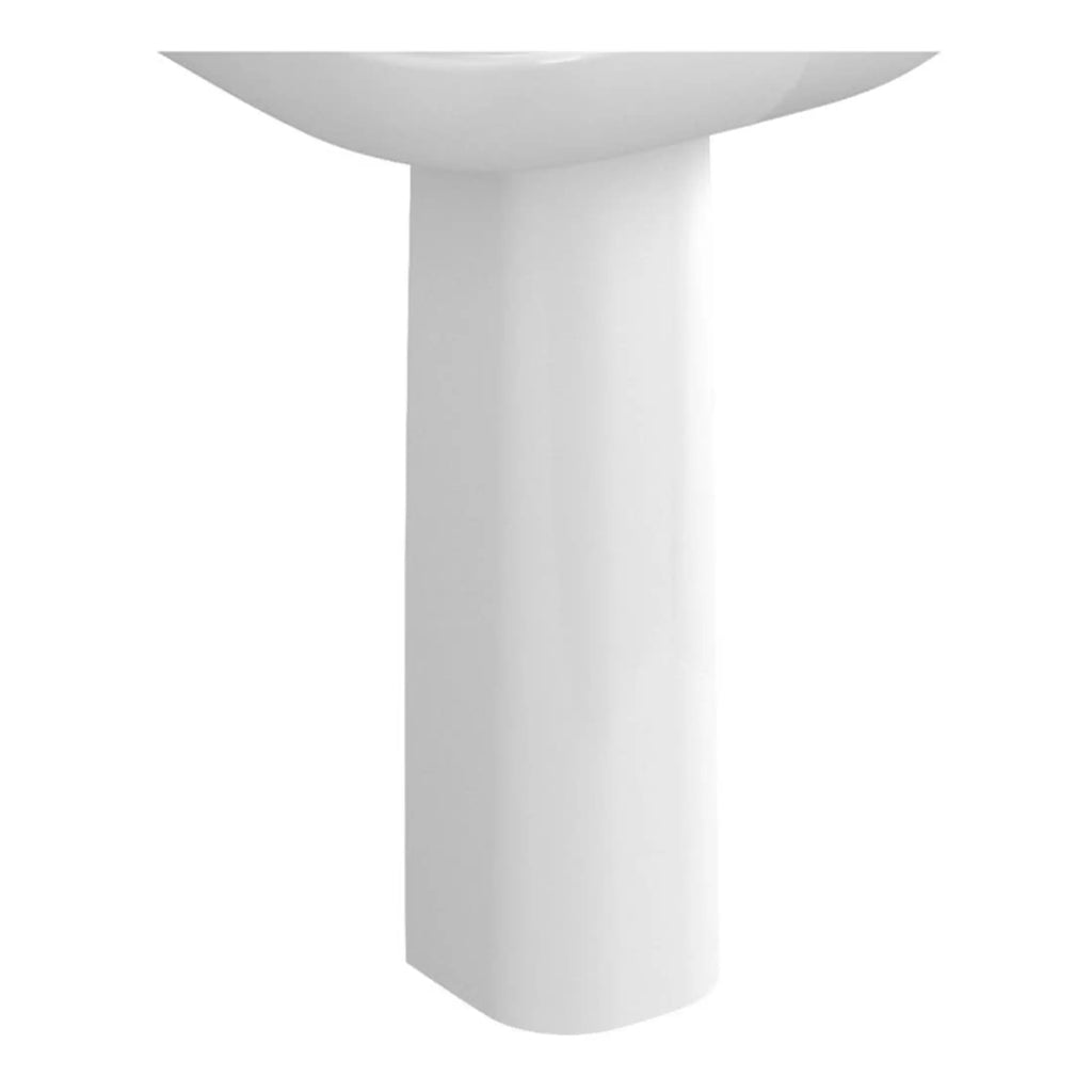 Contemporary white pedestal sink for modern bathrooms, featuring sleek design and durable ceramic material, ideal for enhancing bathroom aesthetics and functionality.
