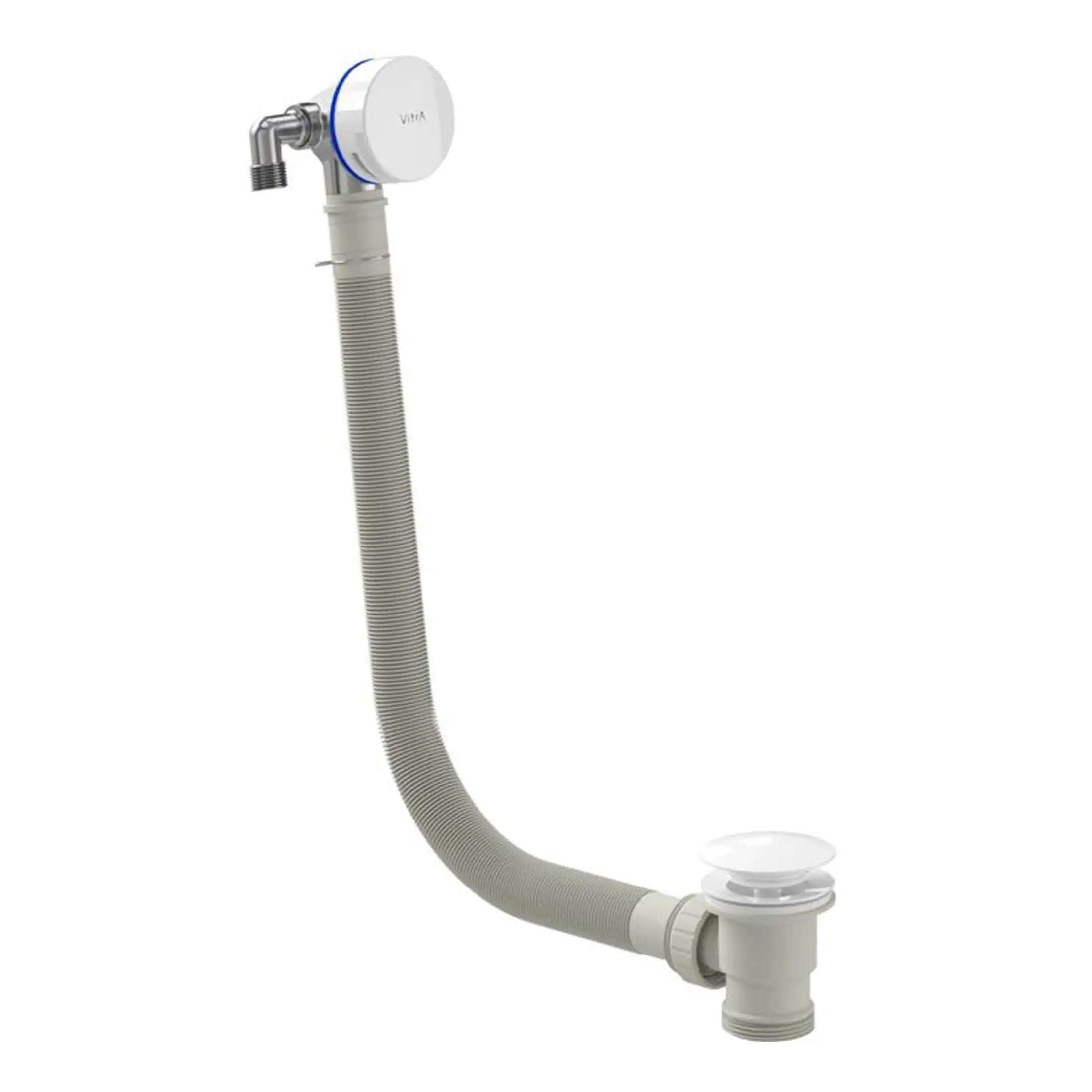 Flexible white bathroom sink waste pipe with chrome fittings, designed for easy installation and durable performance. Suitable for modern bathroom plumbing systems.