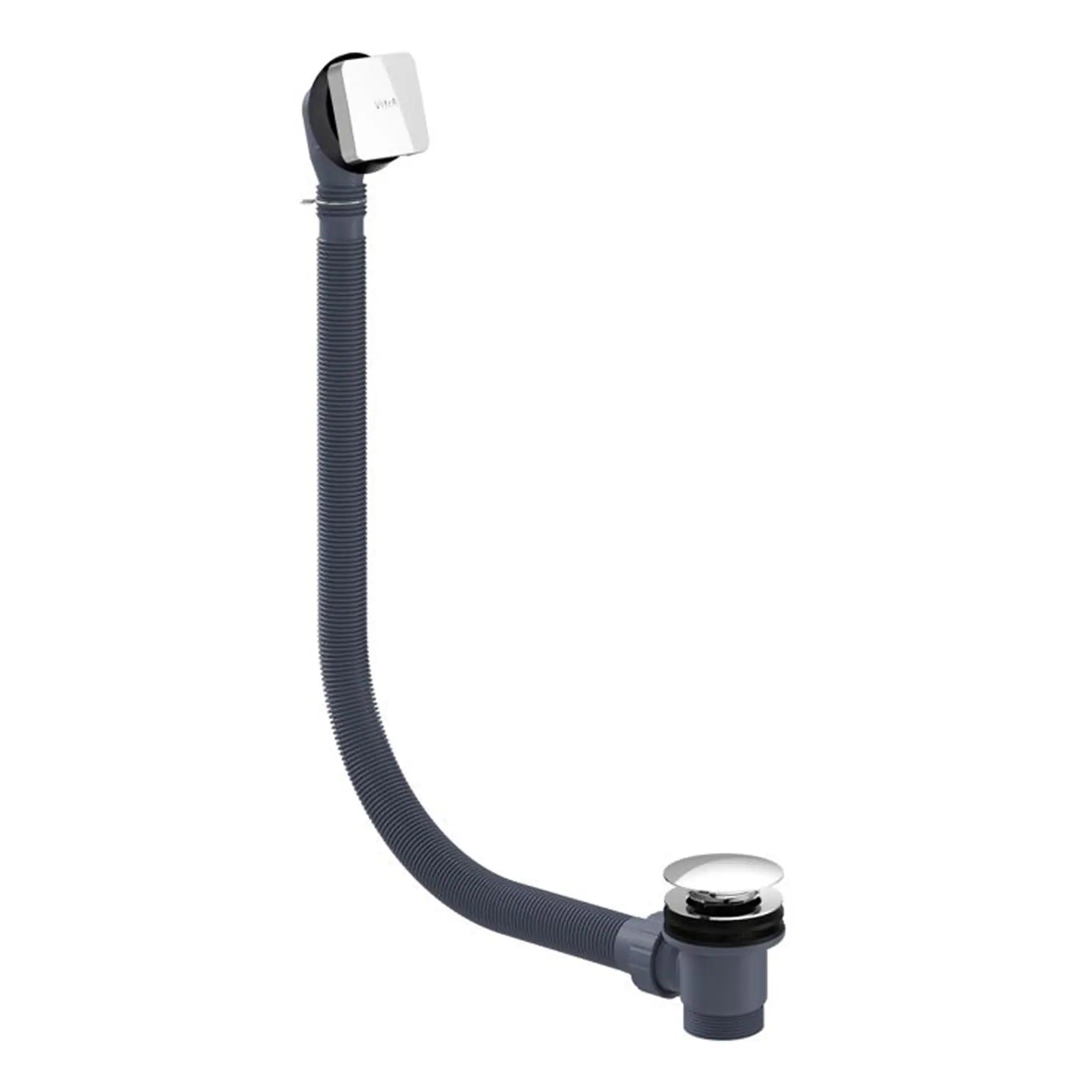 Flexible sink drain pipe with chrome push-button waste, suitable for modern bathrooms and kitchen sinks. Durable and easy to install, ideal for plumbing repairs and upgrades.