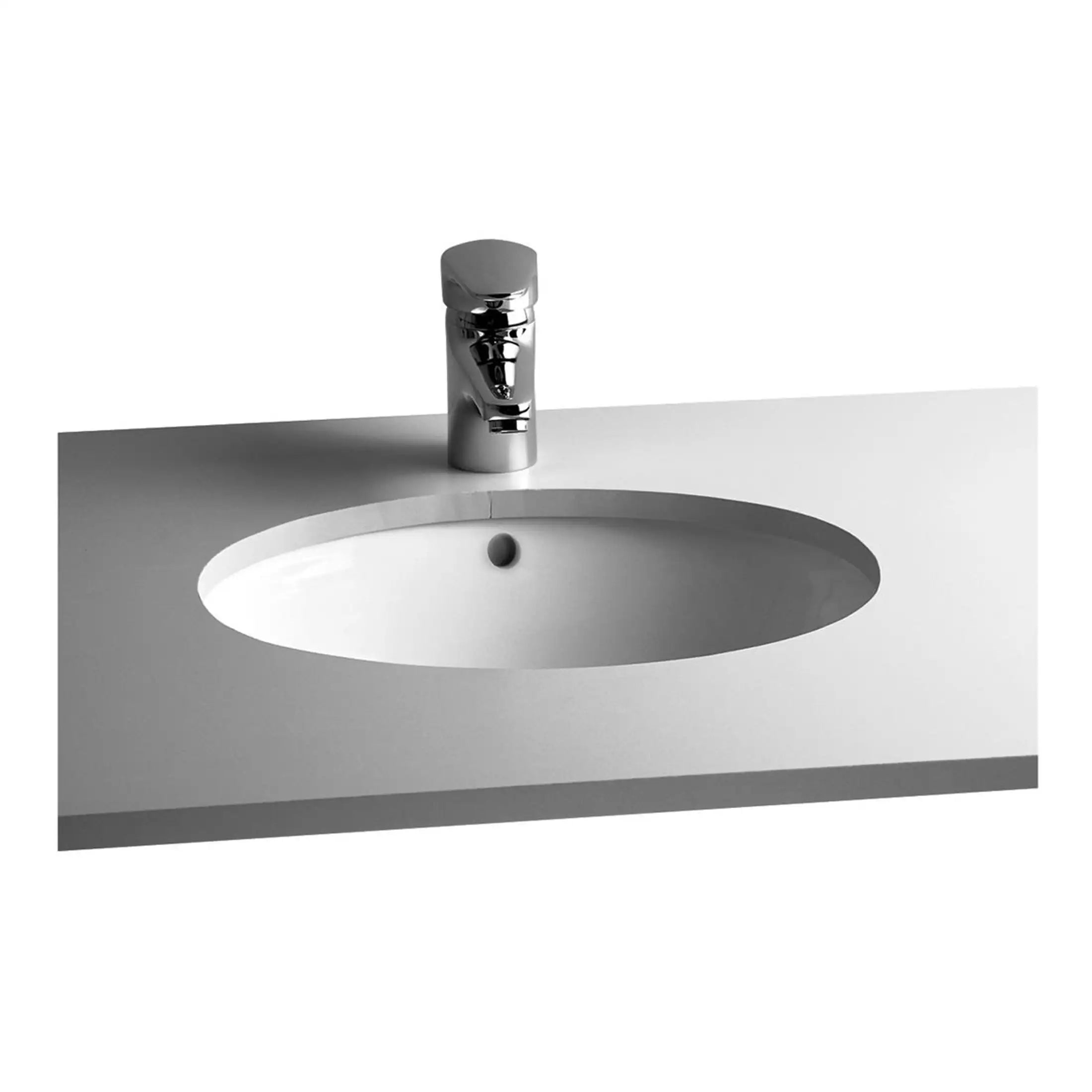 Sleek modern bathroom sink with chrome faucet, ideal for contemporary bathroom designs. Durable, easy to clean ceramic surface with a minimalist aesthetic for stylish bathroom upgrades.