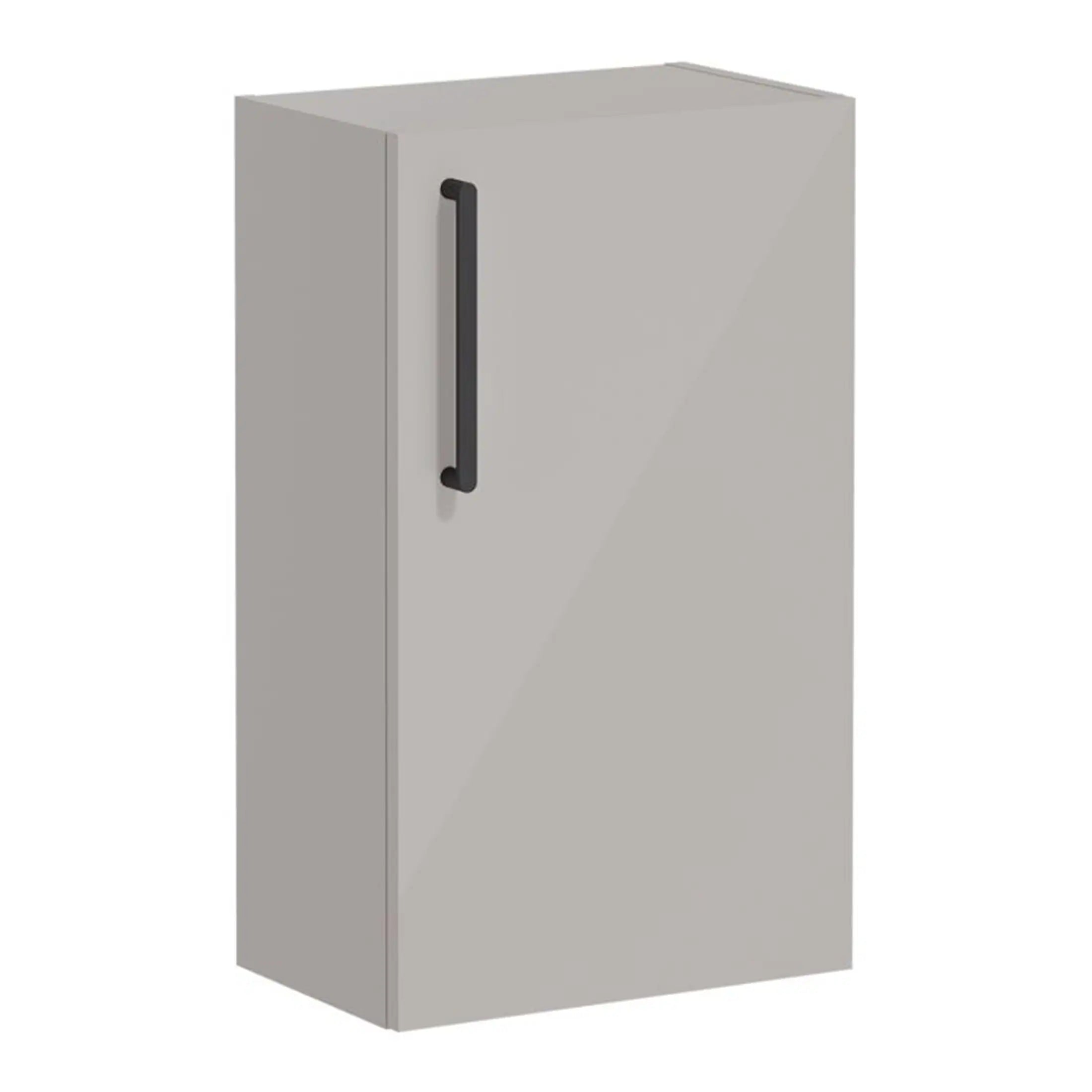 Aluminium bathroom storage cabinet with black handle, modern design, ideal for bathroom organisation and storage solutions.