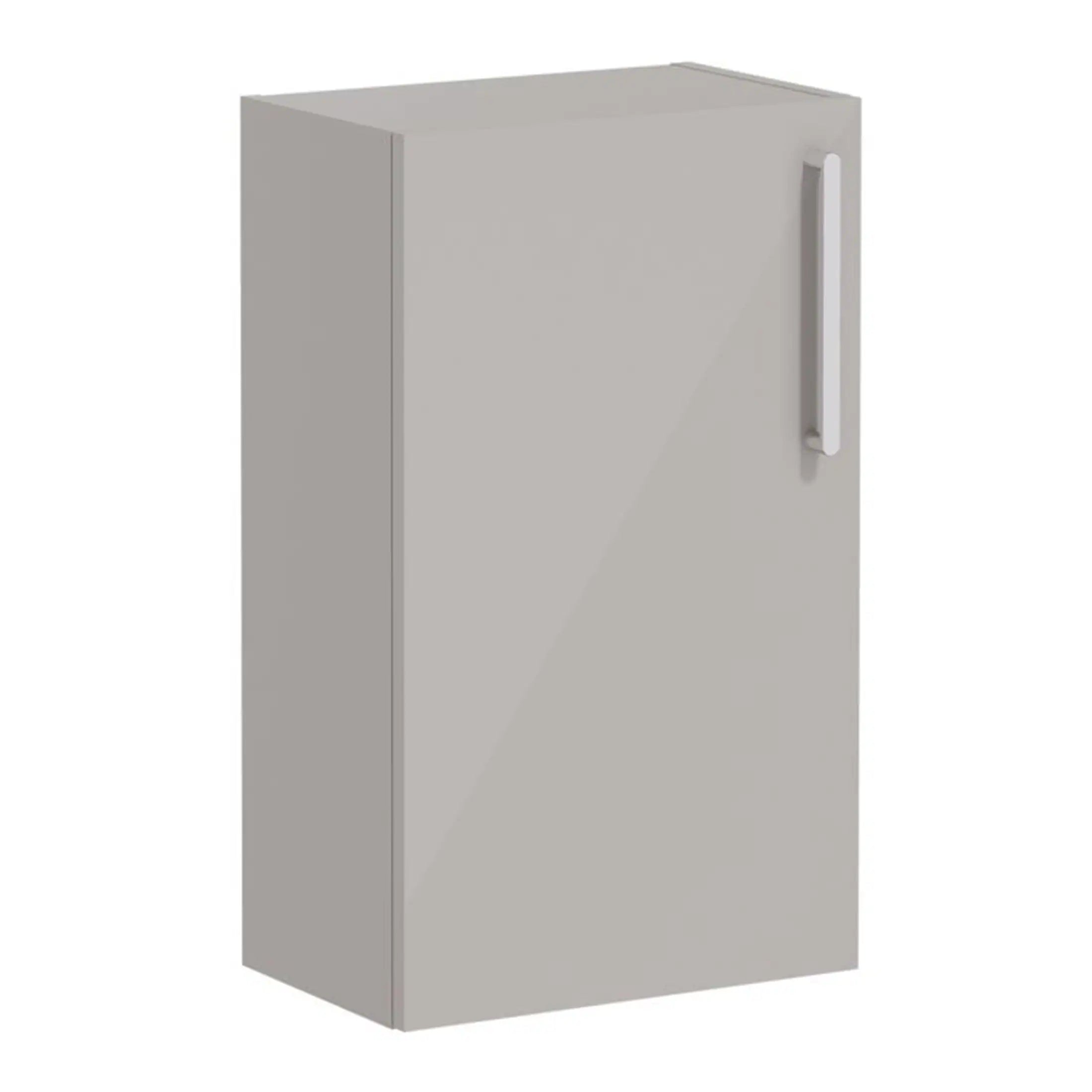 Stylish grey bathroom storage cabinet with sleek handle, ideal for modern bathrooms, offering ample space for toiletries and towels.