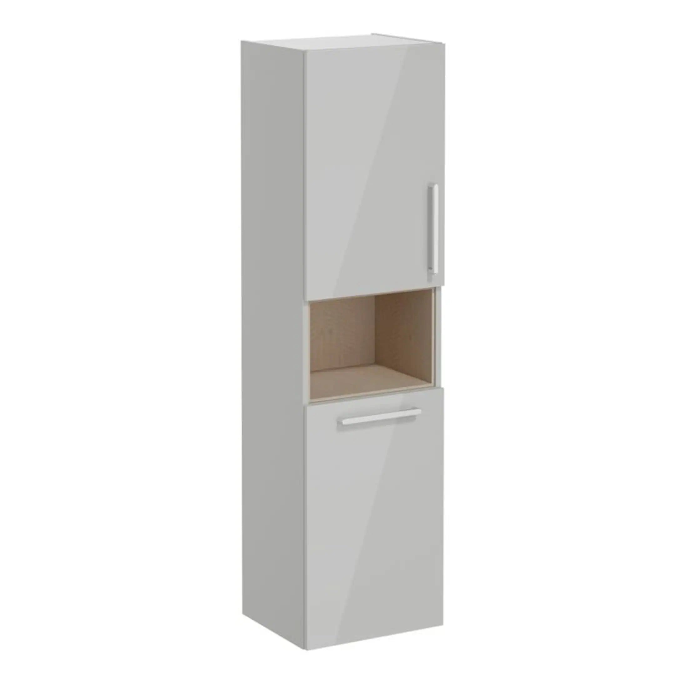 White bathroom cabinet with storage compartments, modern and minimalist design, ideal for bathroom organisation and decor. Suitable for storing toiletries and bathroom essentials.