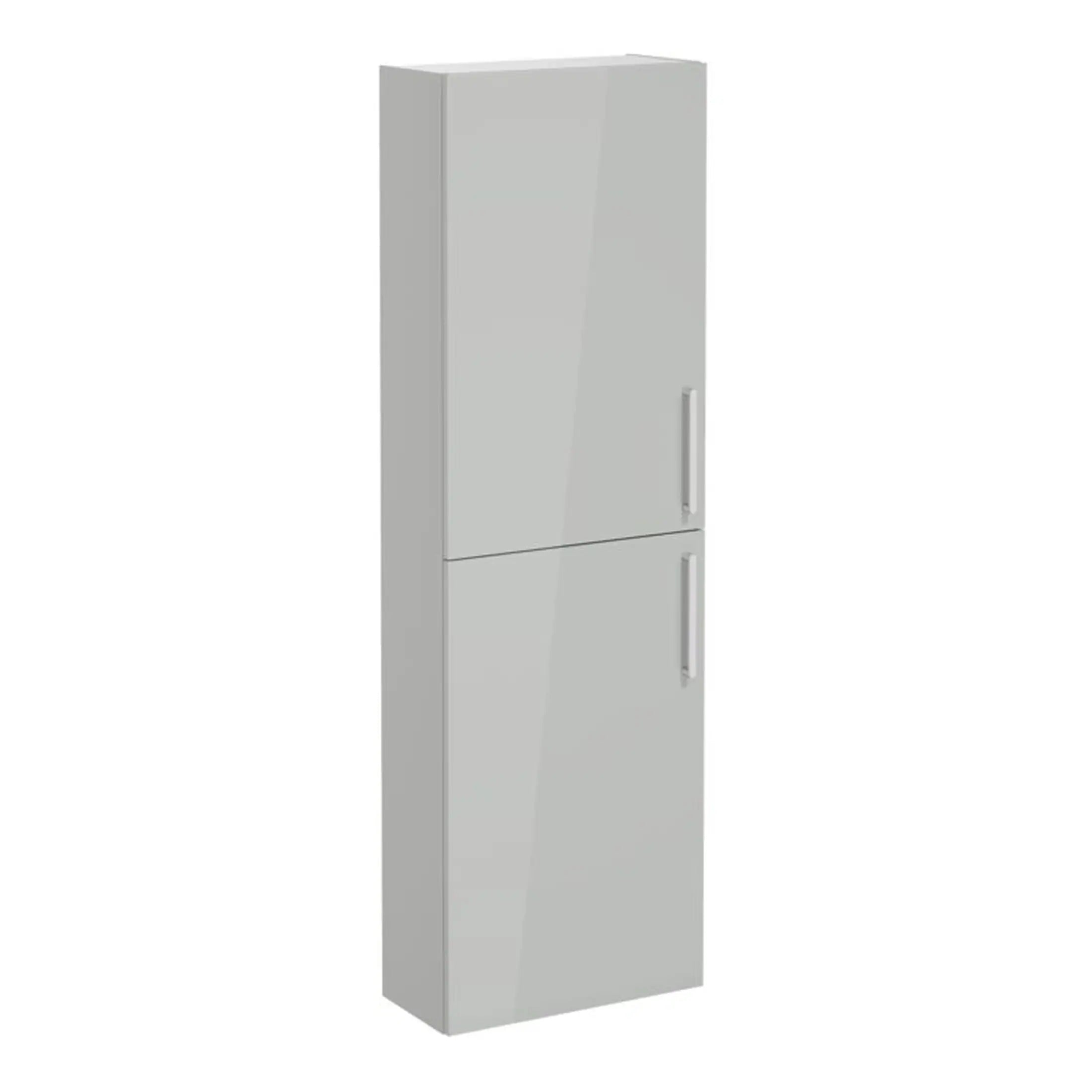 Sleek white bathroom storage cabinet with two doors, ideal for organising toiletries and towels in modern bathrooms. Durable, space-saving design perfect for contemporary bathroom interiors.