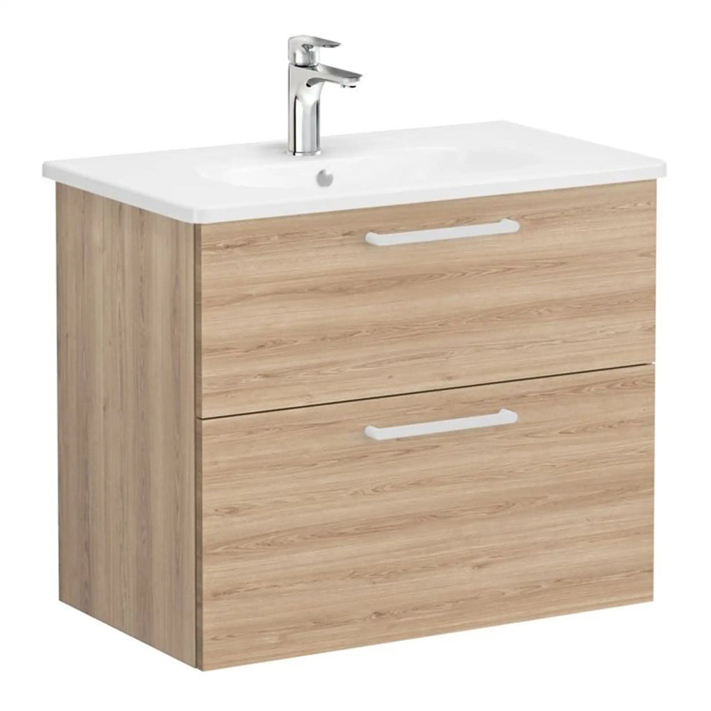Sleek bathroom vanity unit with a white ceramic sink, wooden finish drawers, modern chrome tap, perfect for contemporary bathroom interiors.