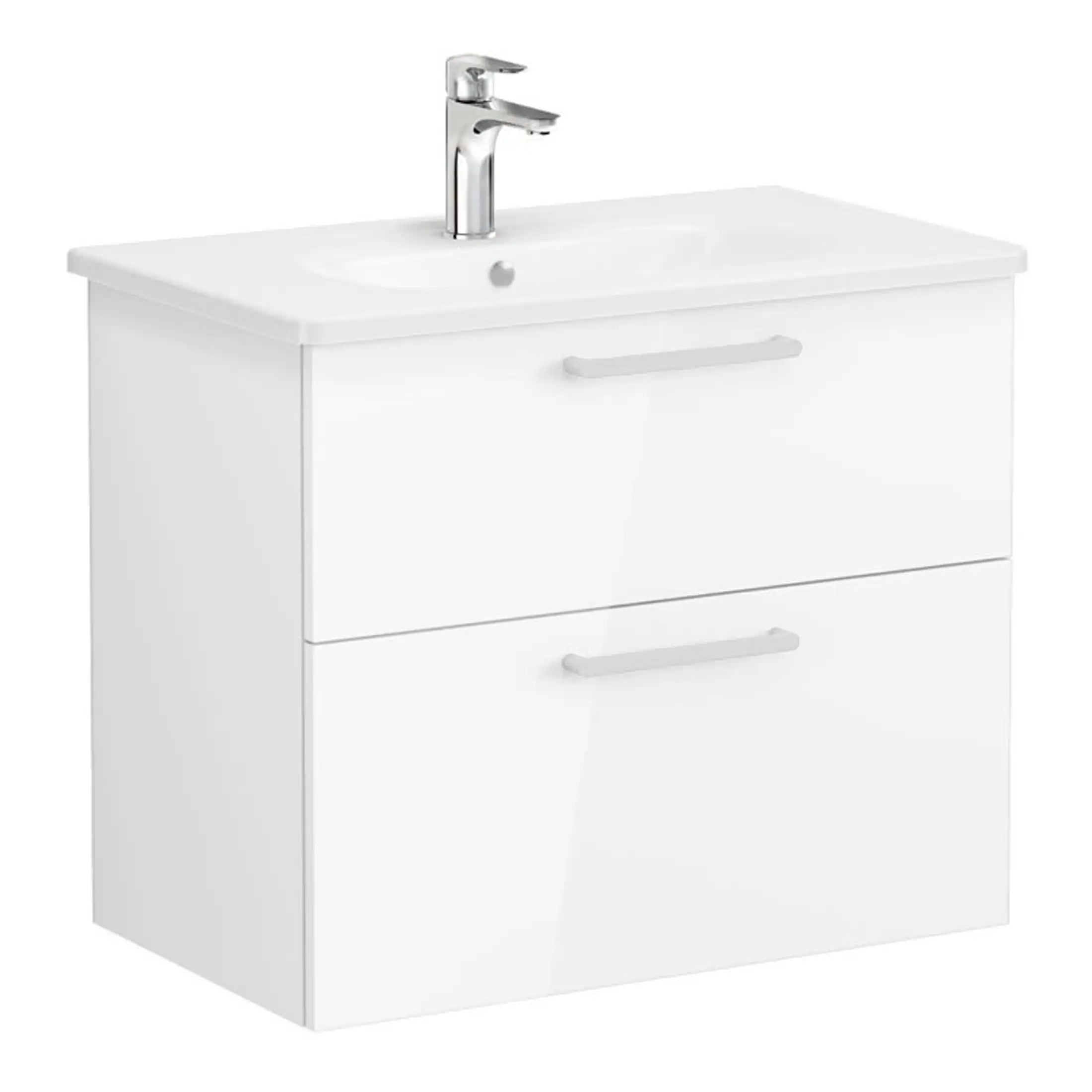 Modern white bathroom vanity with integrated sink and chrome faucet, ideal for contemporary bathroom designs. Designed for functionality and style, perfect for bathrooms in UK homes.