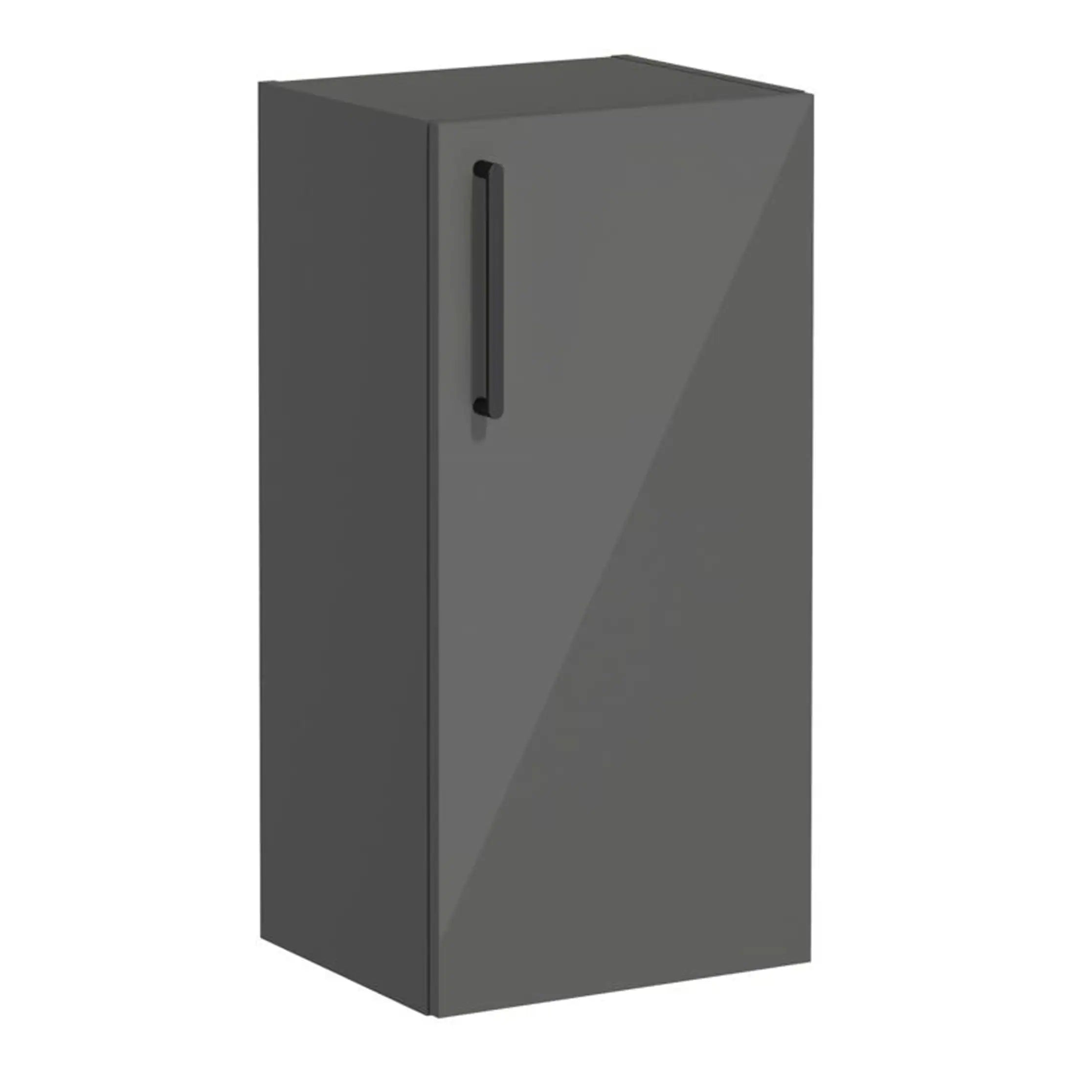 Dark grey bathroom storage cabinet with modern handle, ideal for contemporary bathroom organisation and extra storage space.