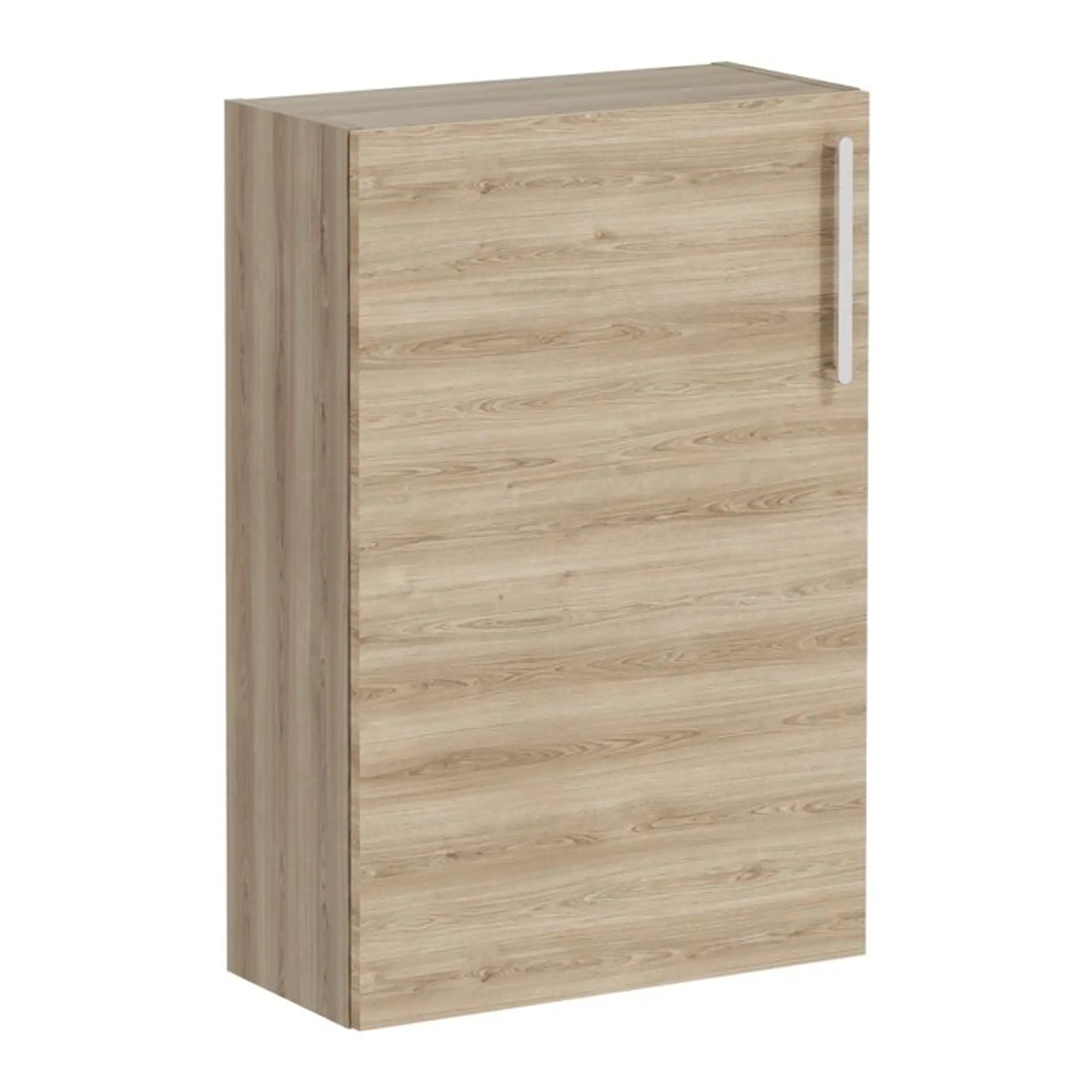 Sleek wooden bathroom cabinet with modern handle for stylish storage in Bubly Bathrooms. Perfect for contemporary bathroom interiors and organisation.