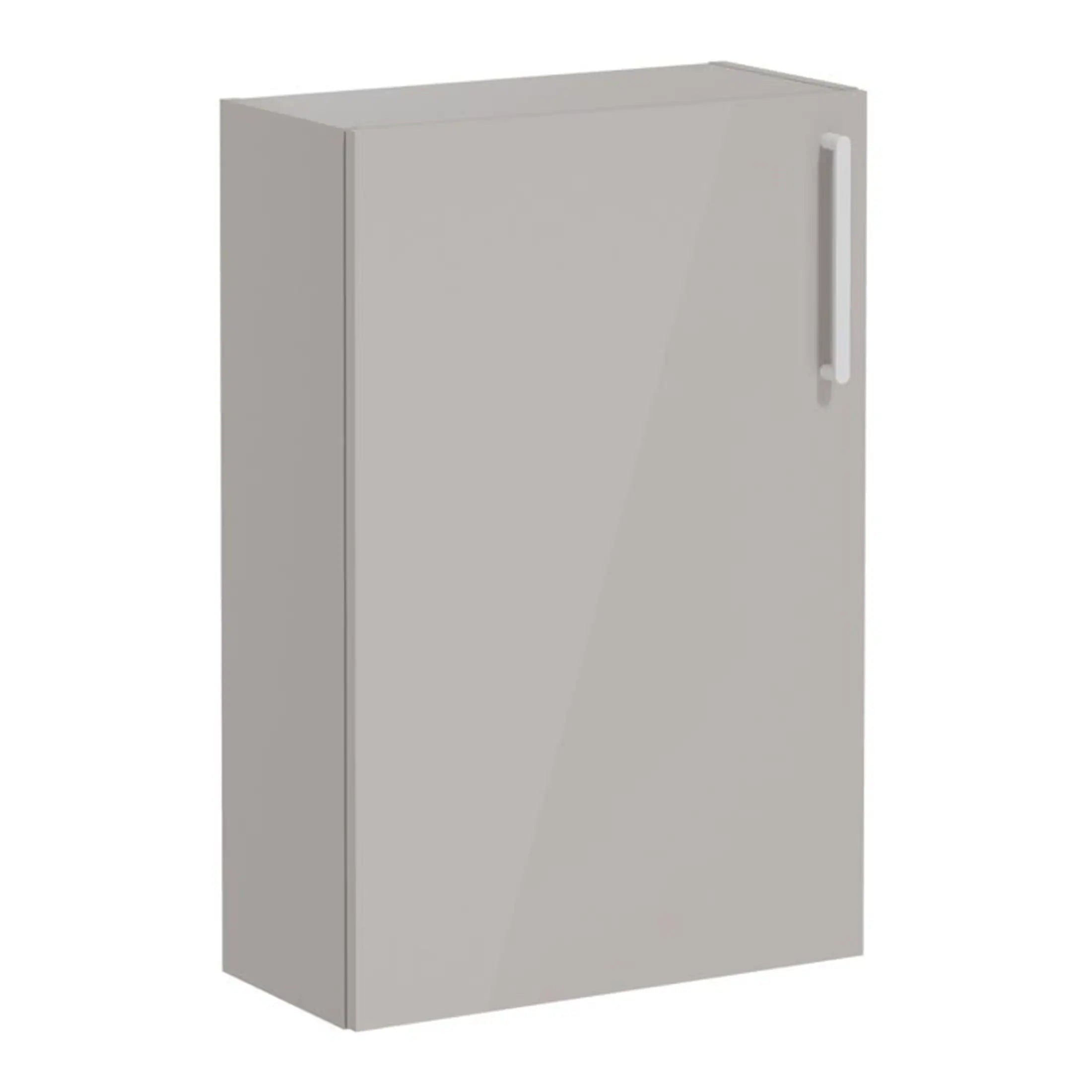 White bathroom wall cabinet with a mirrored door and a long handle, ideal for bathroom storage and organisation.