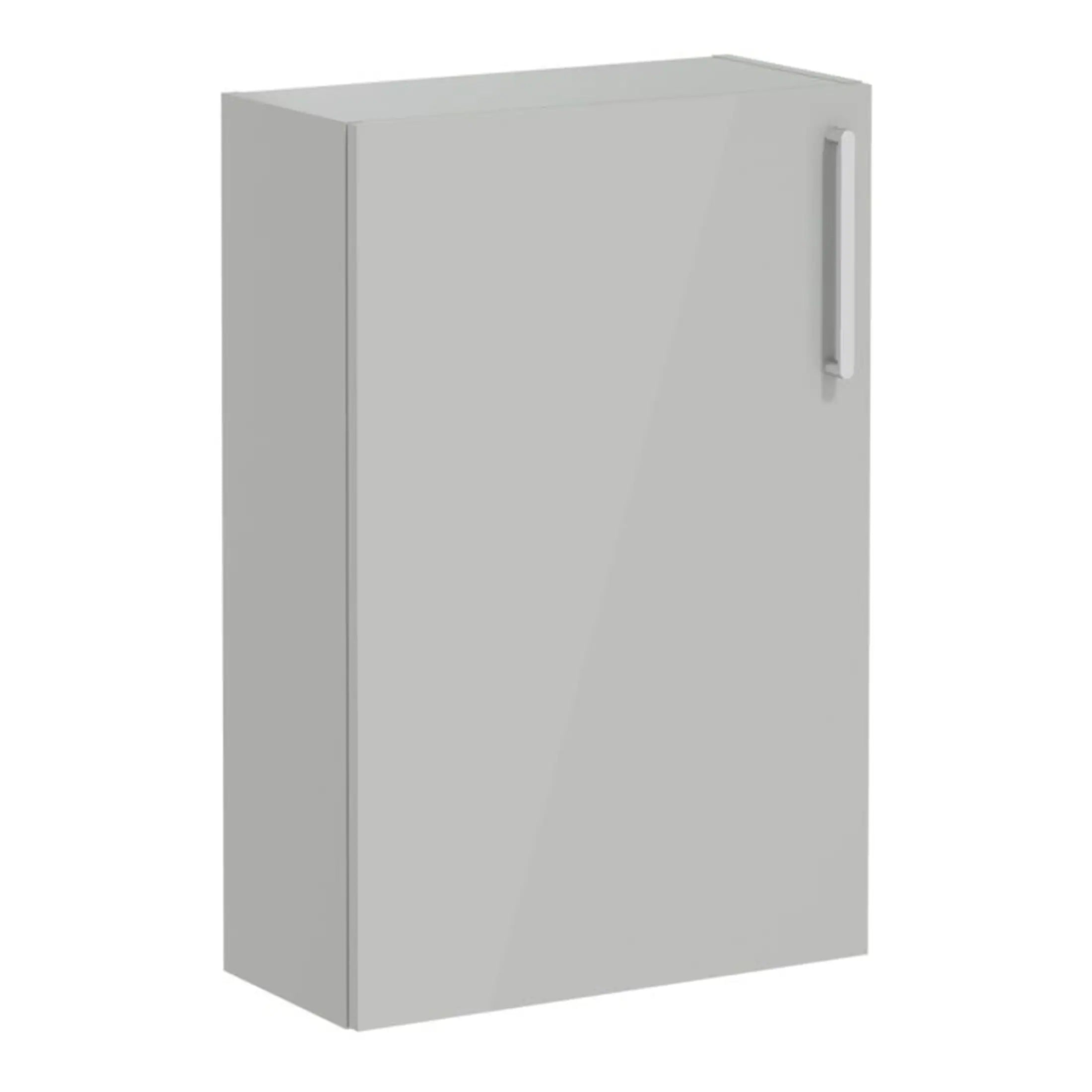 White bathroom storage cabinet with a sleek handle, ideal for bathroom organisation and space-saving solutions. Perfect for modern bathroom designs and storage needs.