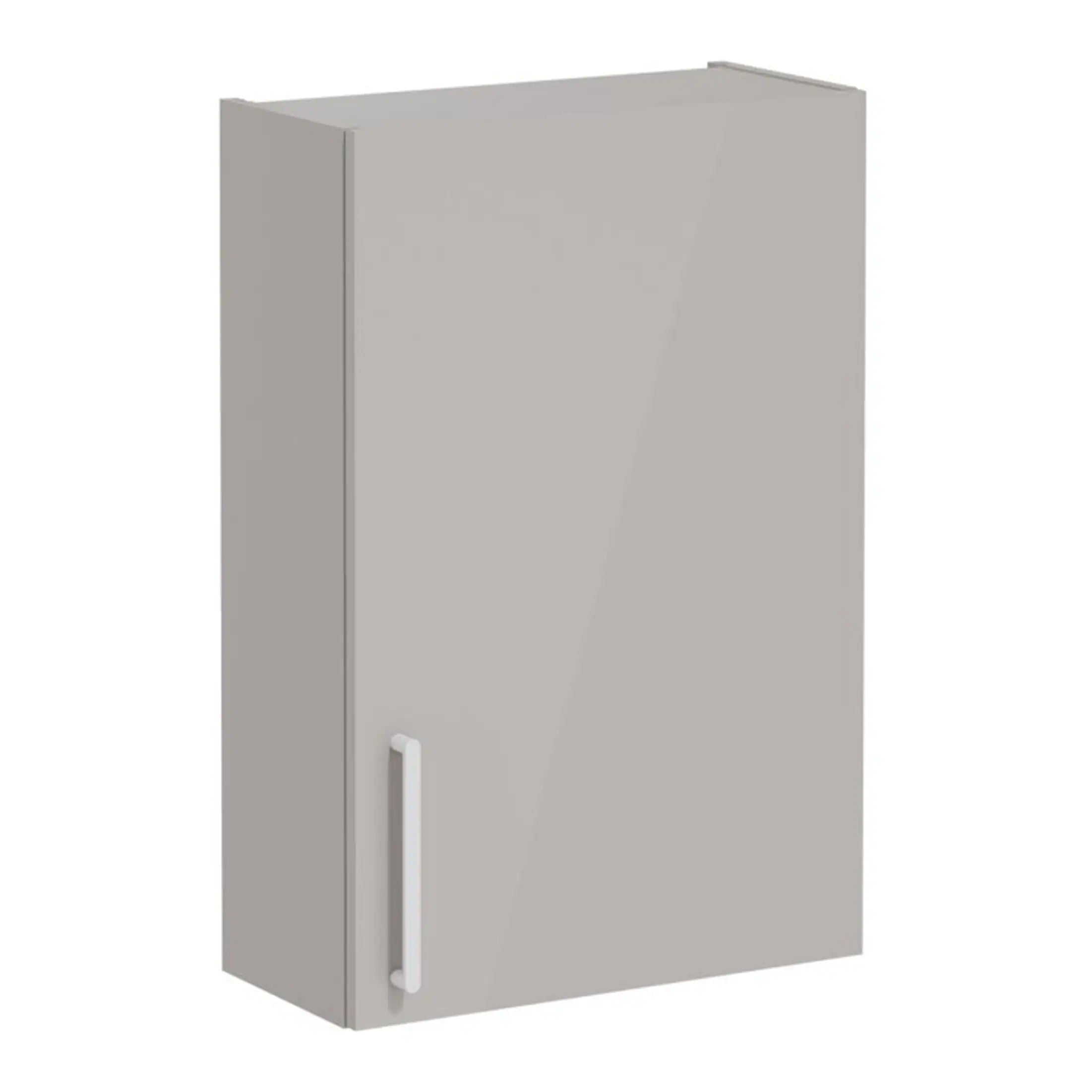 Modern grey bathroom wall cabinet with a sleek handle for stylish storage solutions.