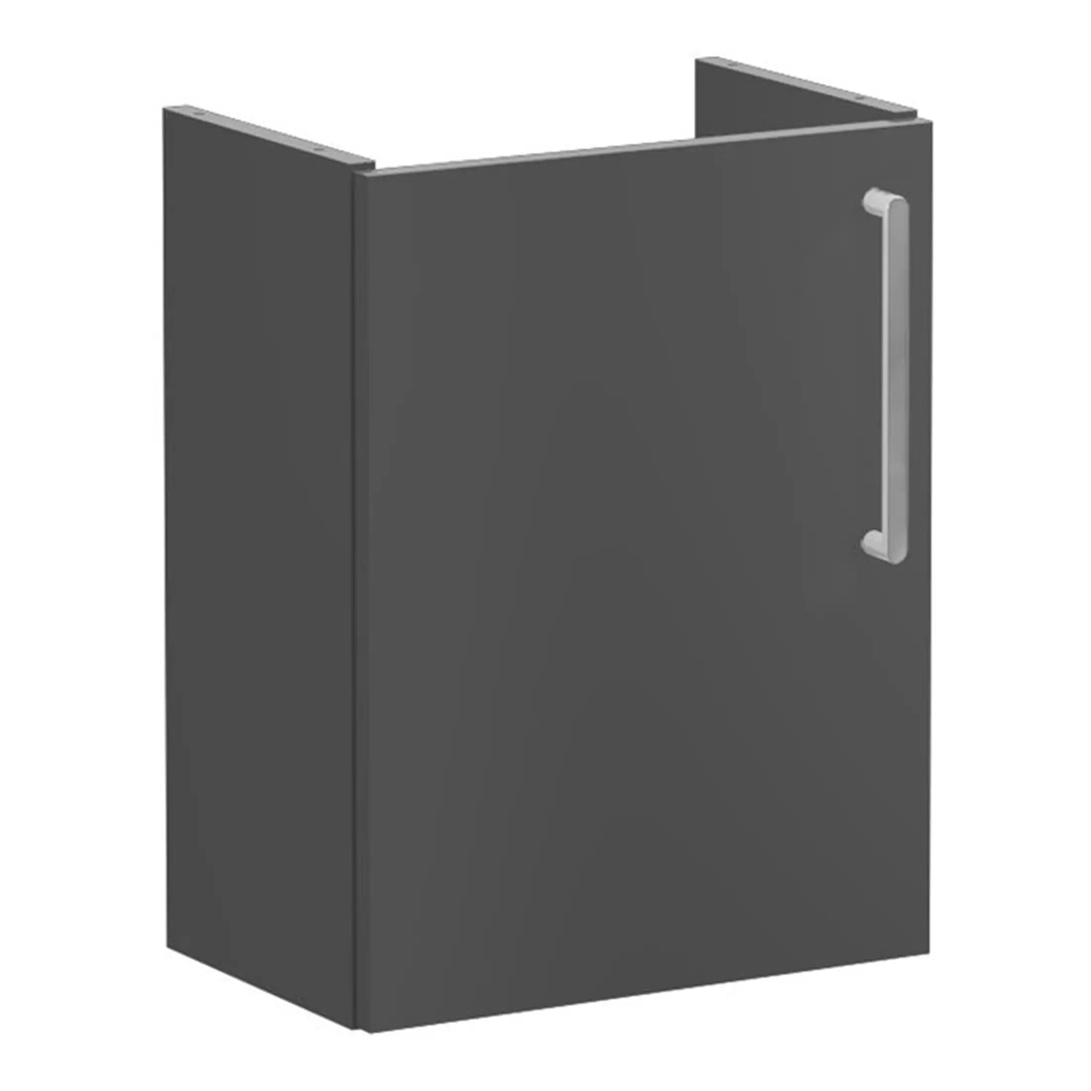 Modern grey bathroom cabinet with a sleek handle, ideal for stylish bathroom storage solutions. Durable and functional design to enhance your bathroom decor.