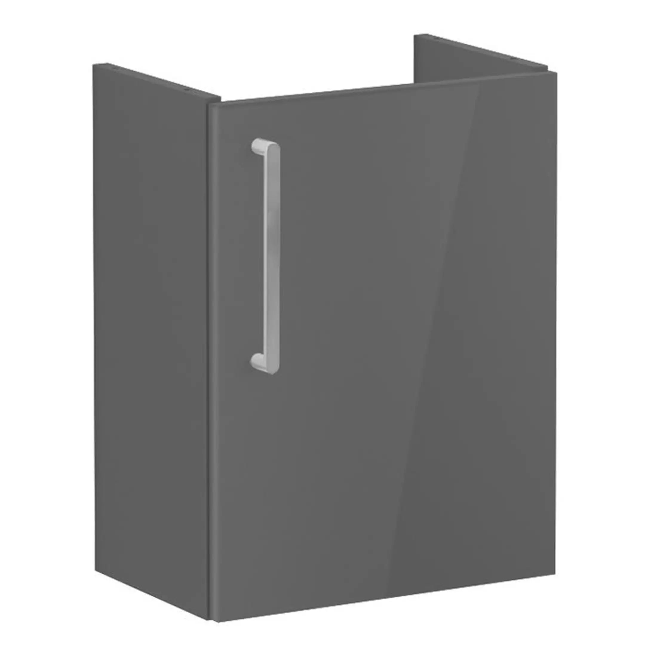 Modern grey bathroom shower screen with sleek chrome handle for stylish and functional bathroom renovation.