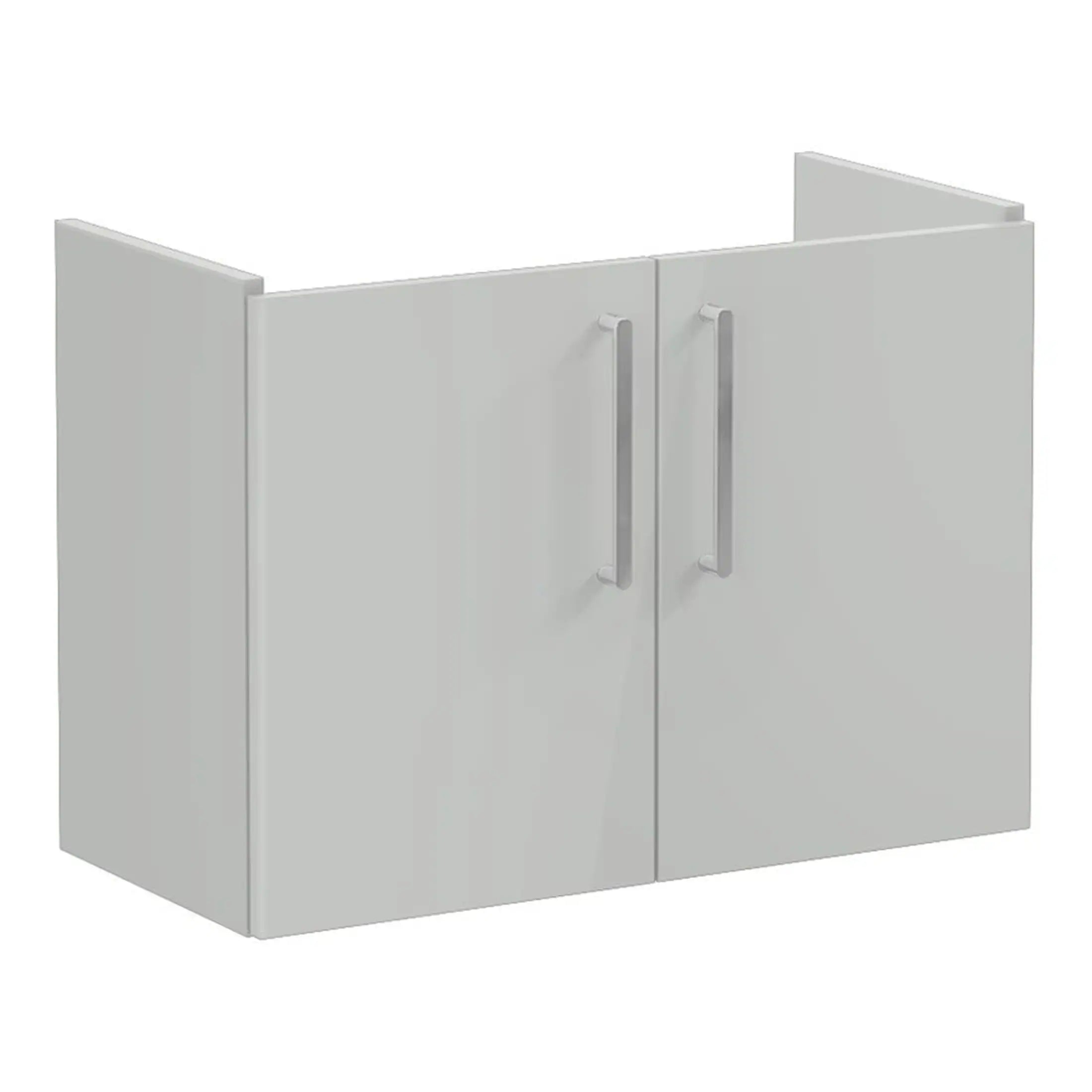 White bathroom wall cabinet with dual doors and modern silver handles, ideal for bathroom storage solutions, from Bubly Bathrooms UK. Perfect for organising toiletries and essentials.