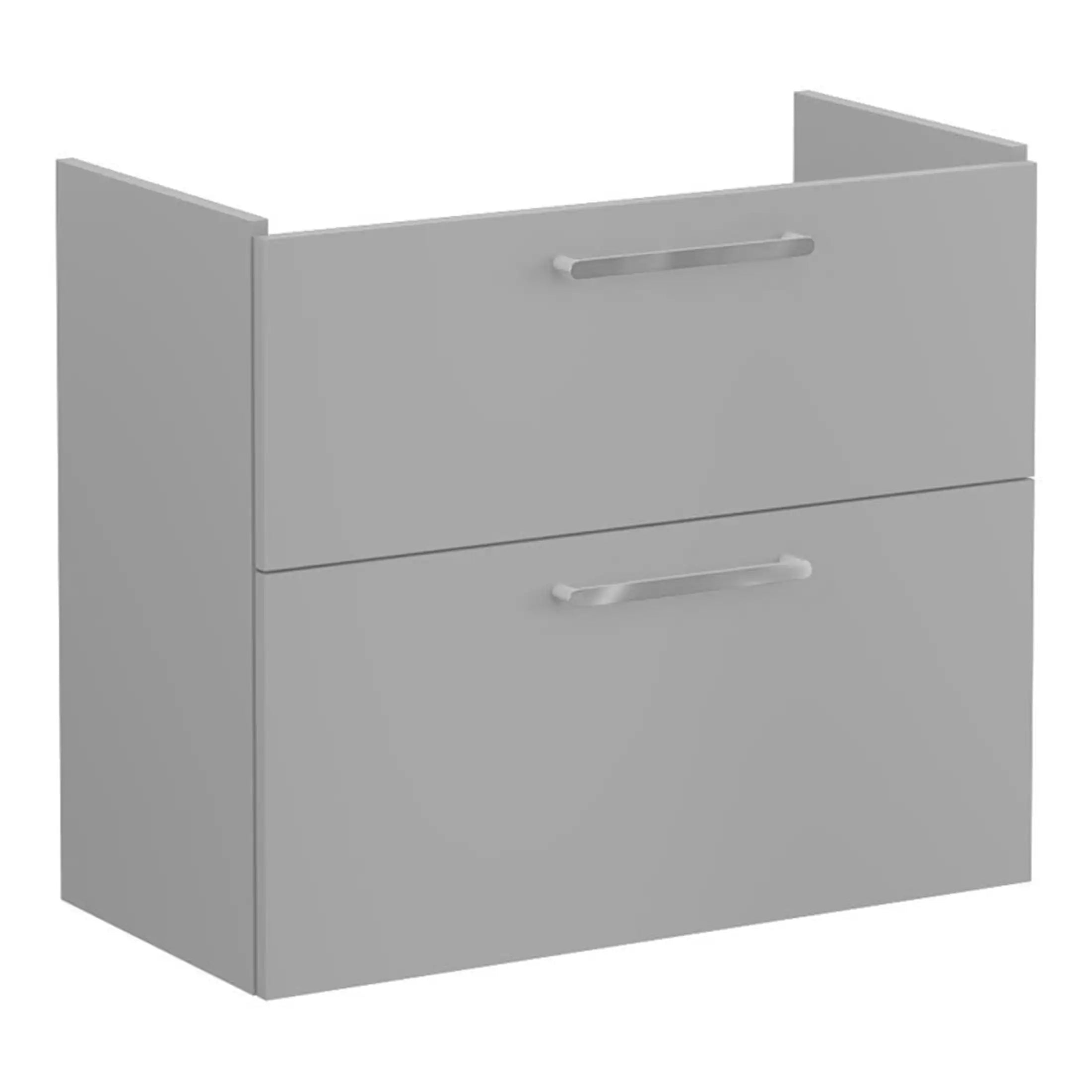 Contemporary grey bathroom vanity cabinet with sleek handles, designed for modern bathroom storage solutions and organisation. Perfect for enhancing bathroom aesthetics and functionality.