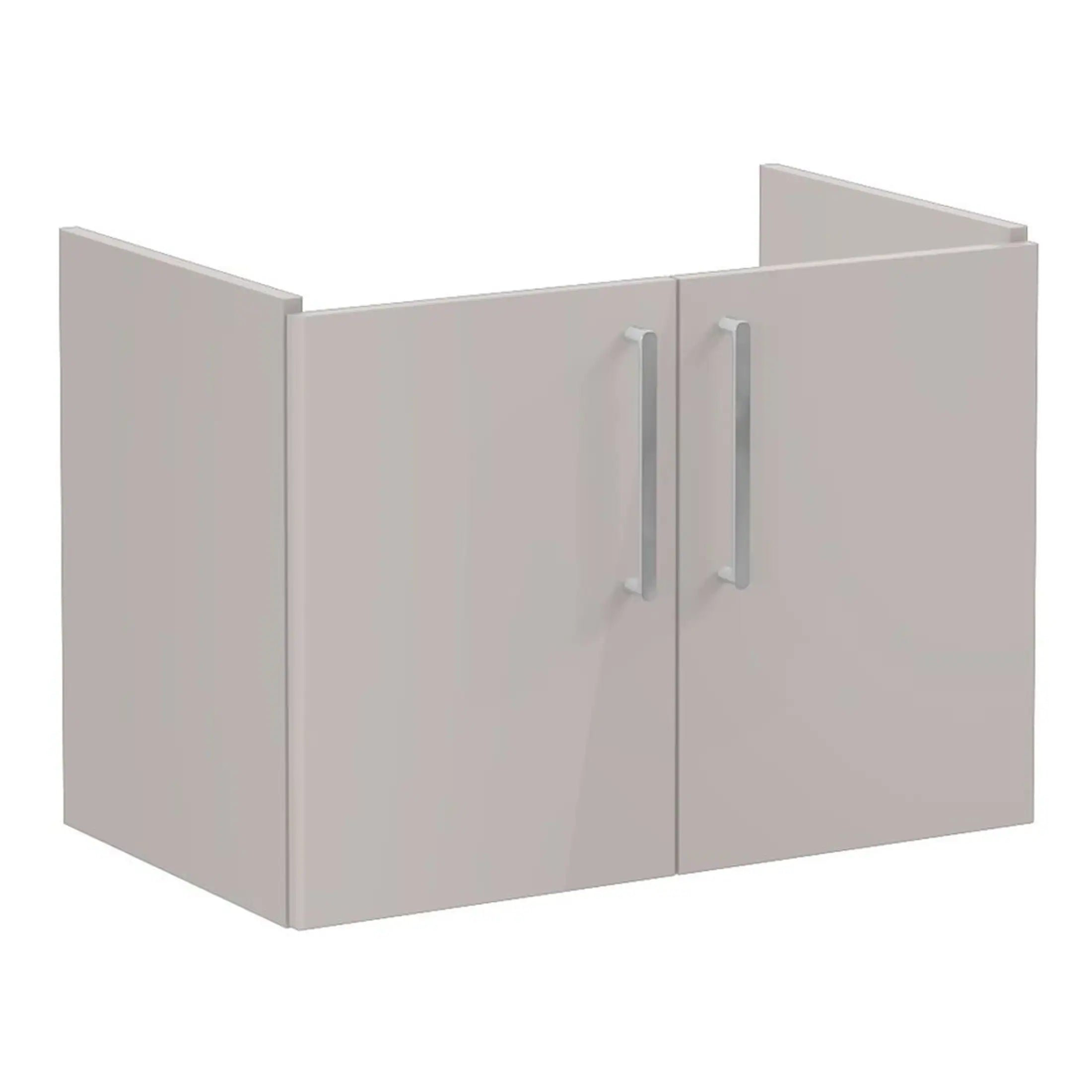 Sleek white bathroom cabinet with silver handles, ideal for modern bathroom storage solutions. Durable, stylish, and functional design complements contemporary bathroom décors.