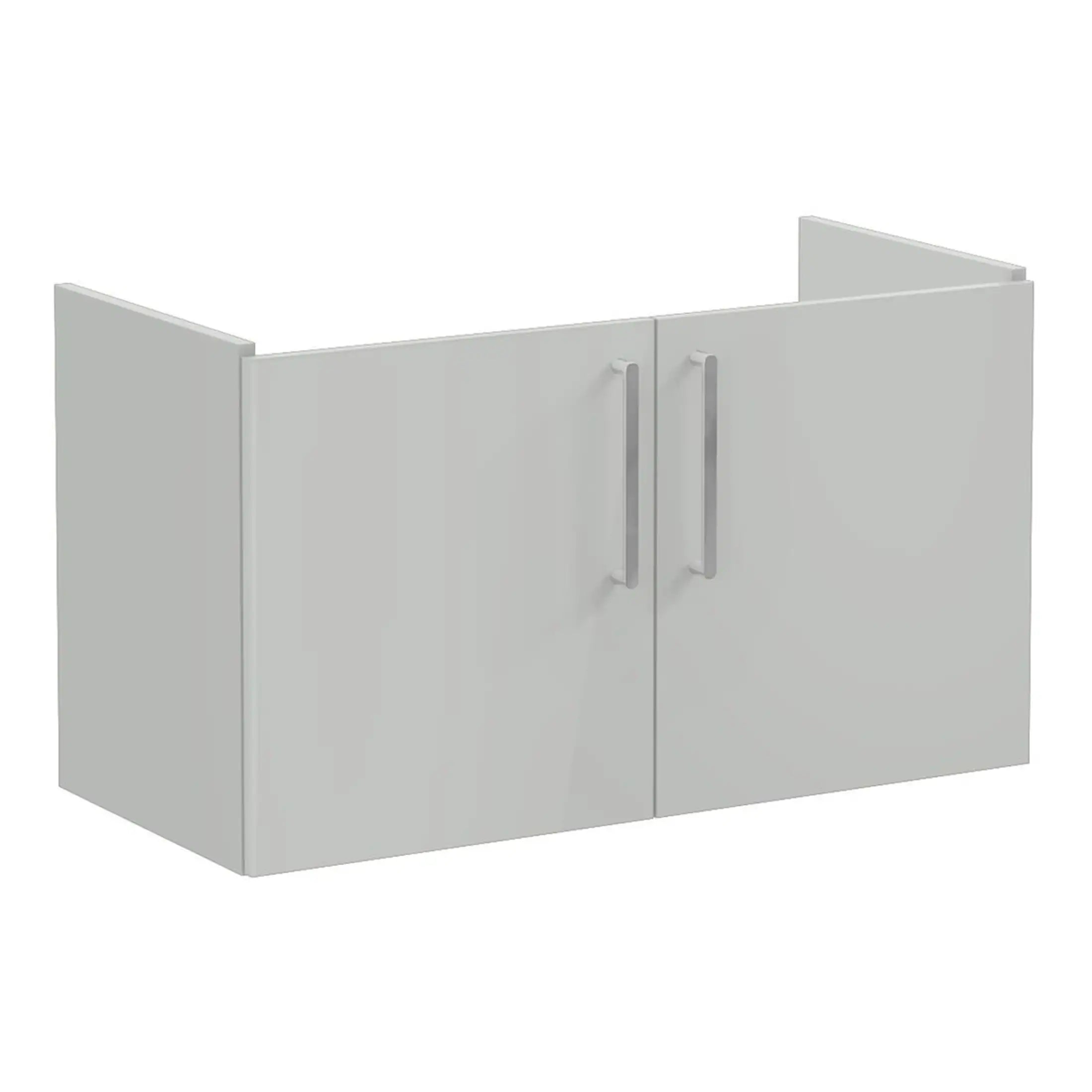 Stylish white bathroom cabinet with dual doors, ideal for modern bathroom storage solutions. Durable design with sleek handles enhances bathroom organisation.
