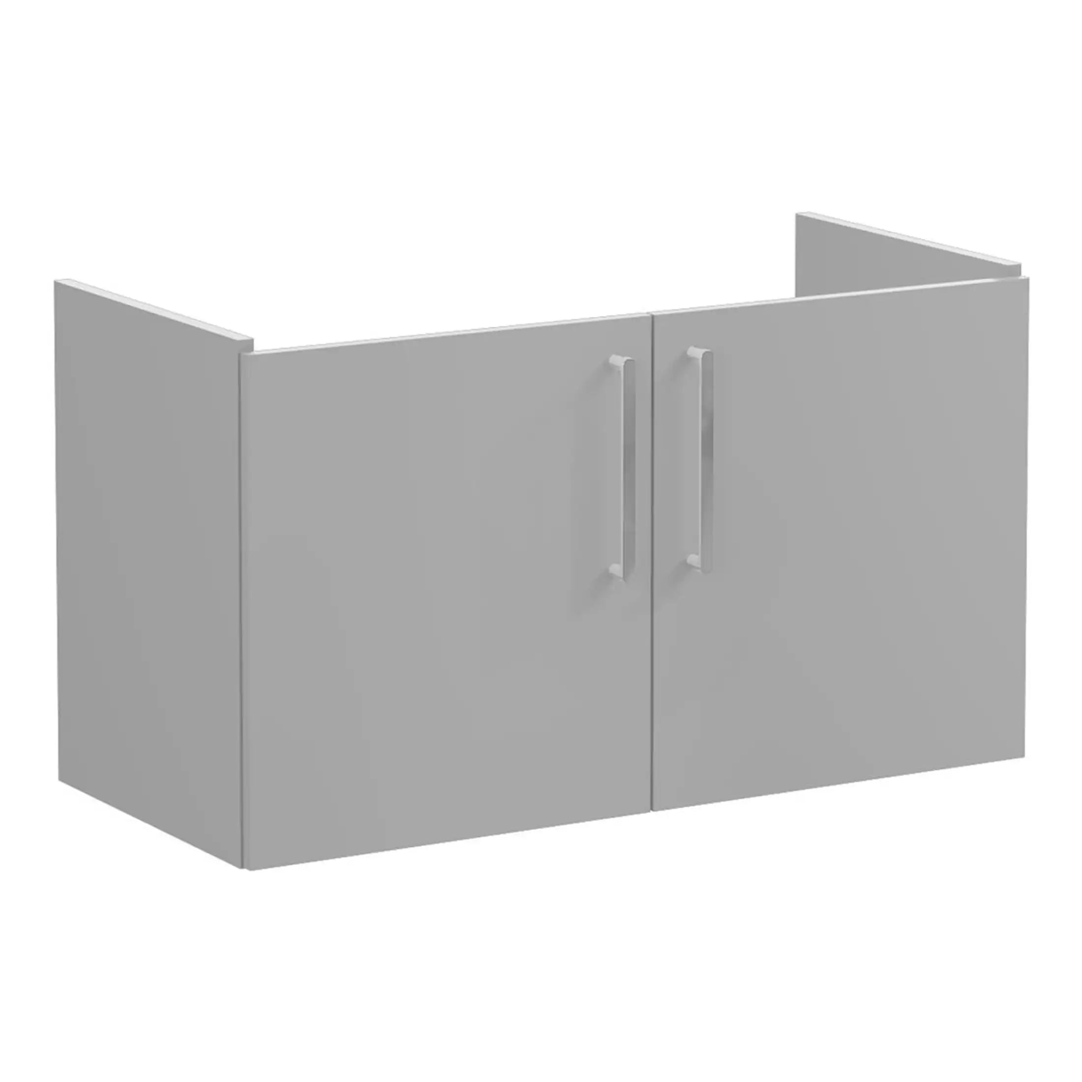 Bright white bathroom cabinet with sleek silver handles, ideal for modern bathroom storage solutions, made from durable MDF for a neat and organised appearance.