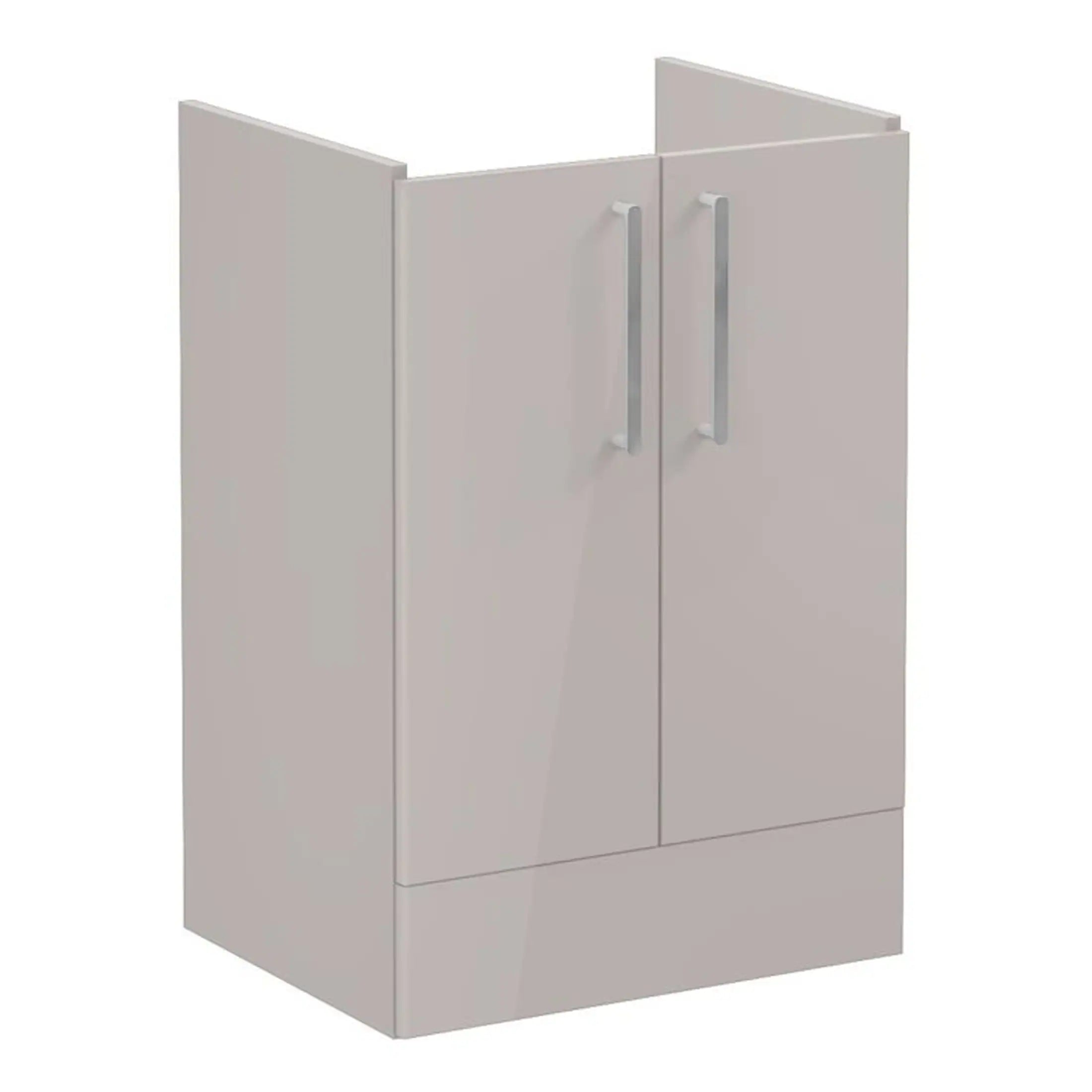 Modern white bathroom storage cabinet with sleek handles, ideal for bathroom organisation and storage solutions. Perfect for creating a clean, minimalist bathroom look.