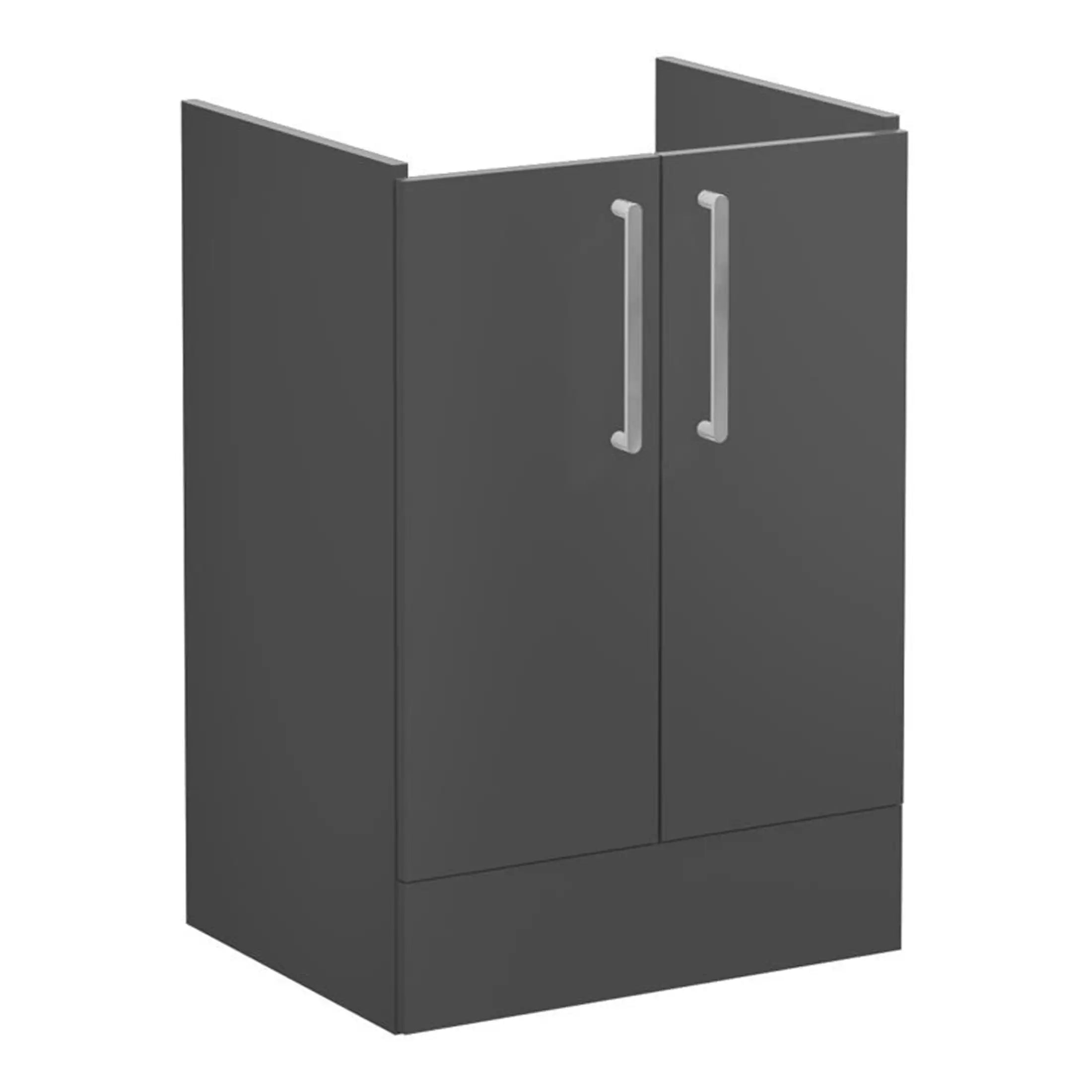 Sleek black bathroom cabinet with silver handles, ideal for modern en-suite or cloakroom storage solutions. Durable and stylish, perfect for organising bathroom essentials.