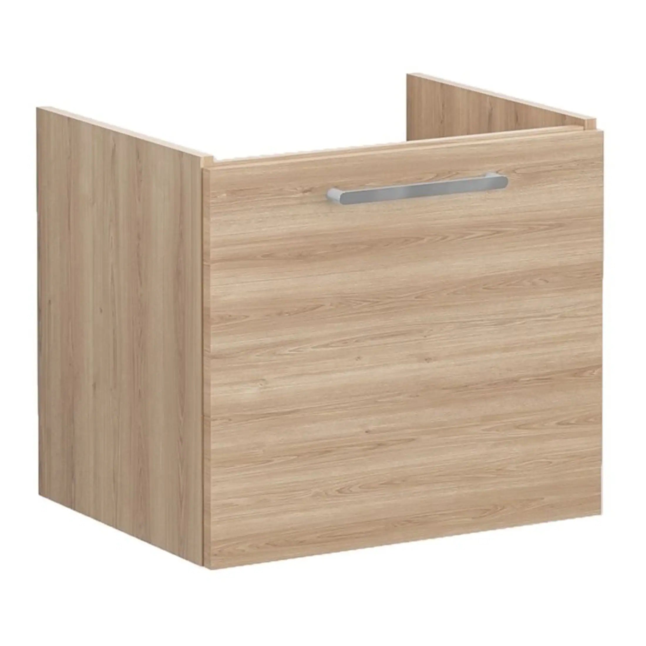 Beautiful wooden bathroom vanity unit with a sleek handle, perfect for modern bathroom interiors. Crafted from high-quality wood, it offers both style and durability for bathroom storage solutions.