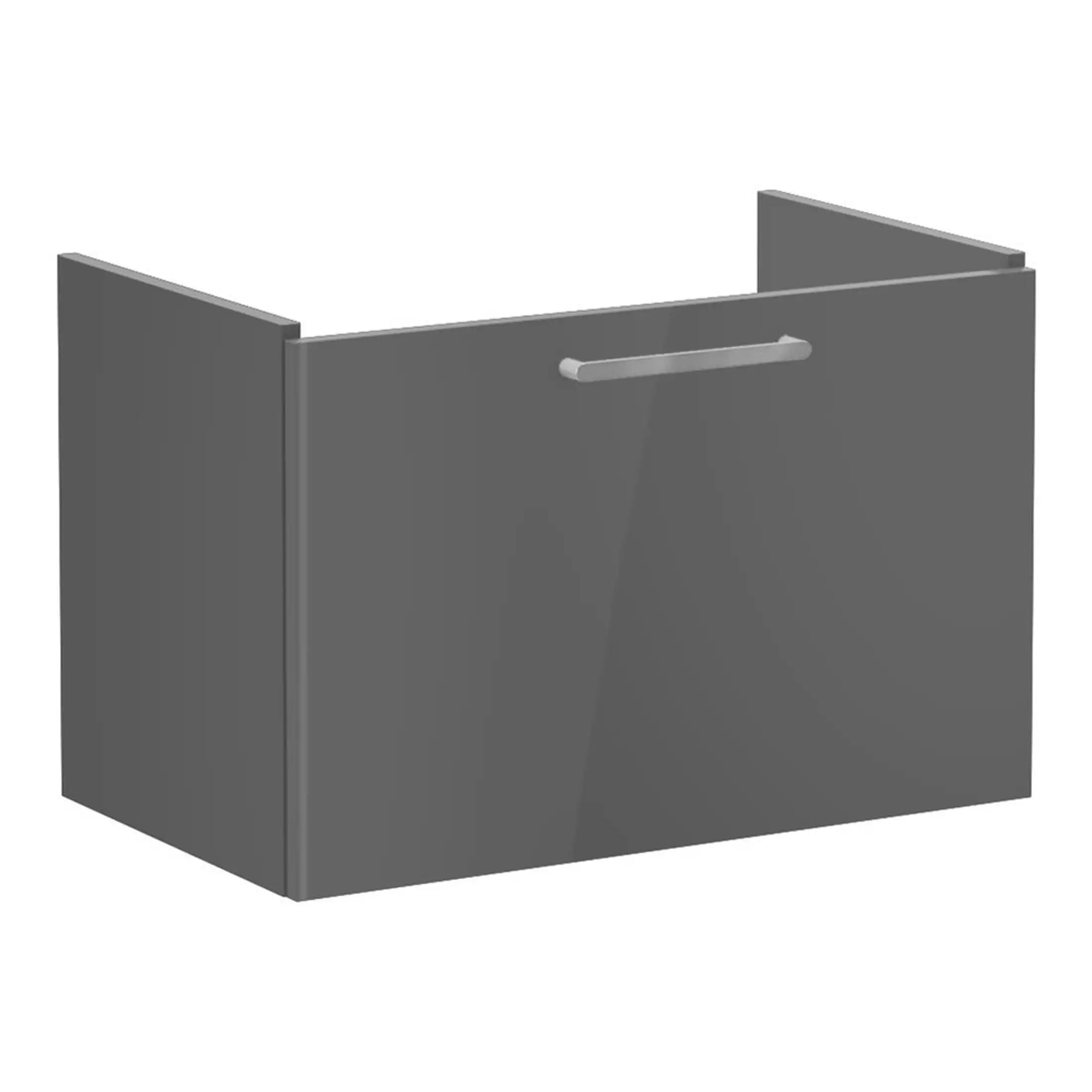 Silver bathroom vanity cabinet with handle, modern storage solution for bathroom decor and organisation. Stylish and functional, perfect for contemporary bathroom designs.