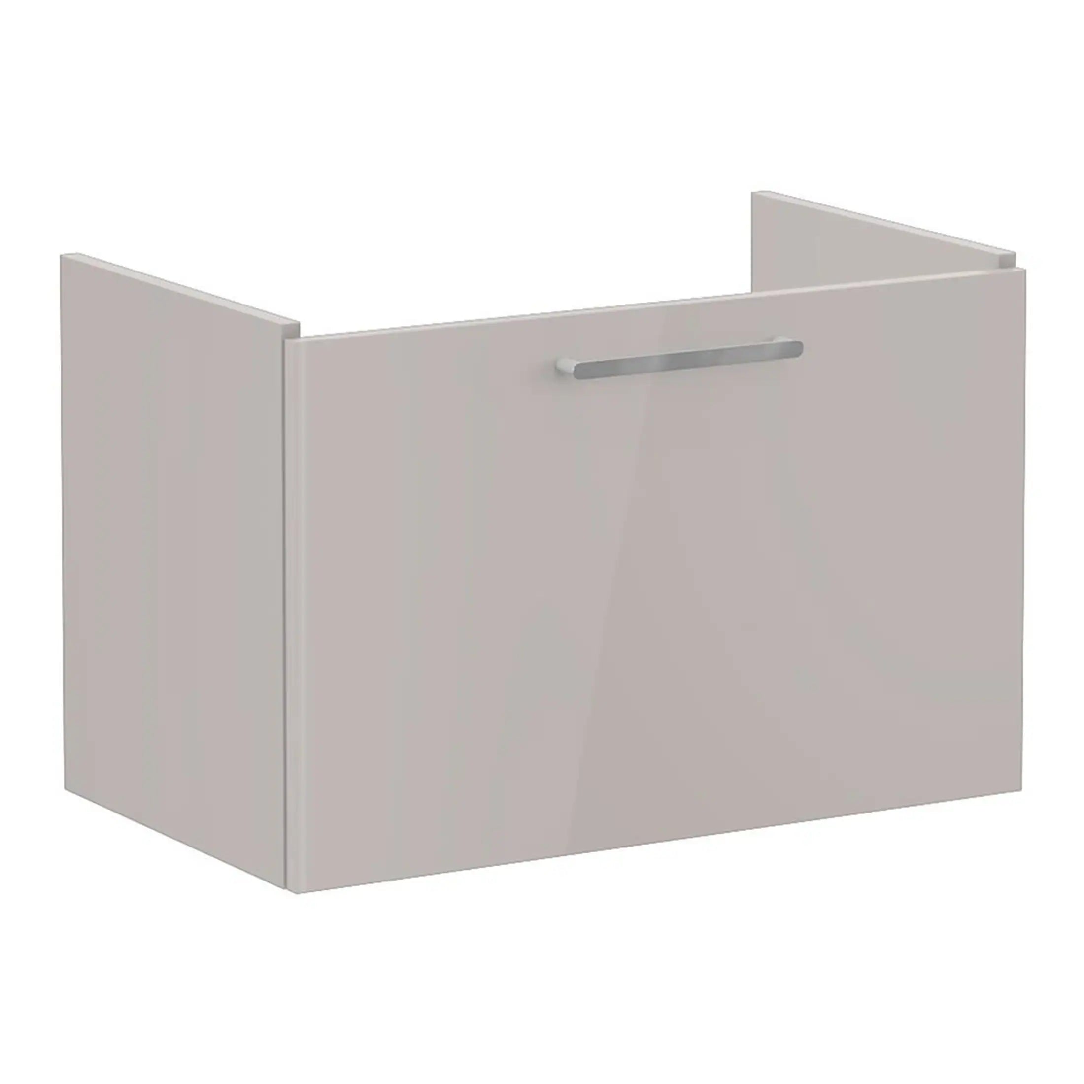 Sleek white bathroom vanity cabinet with integrated handle, perfect for modern bathroom storage solutions. Designed for durability and style in contemporary bathrooms.