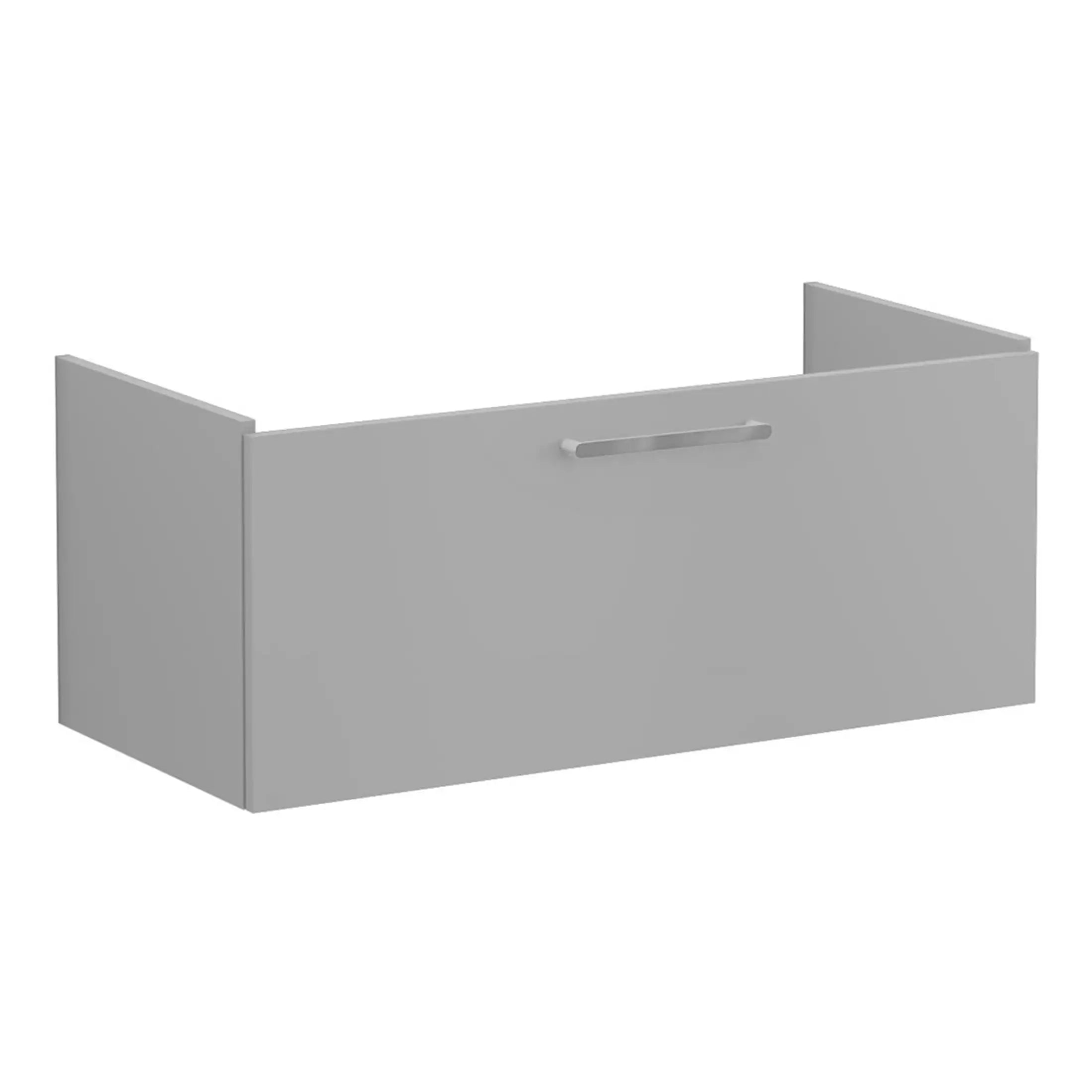 Sleek grey bathroom wall-mounted cabinet with a modern handle, ideal for organised bathroom storage and stylish bathroom renovations.