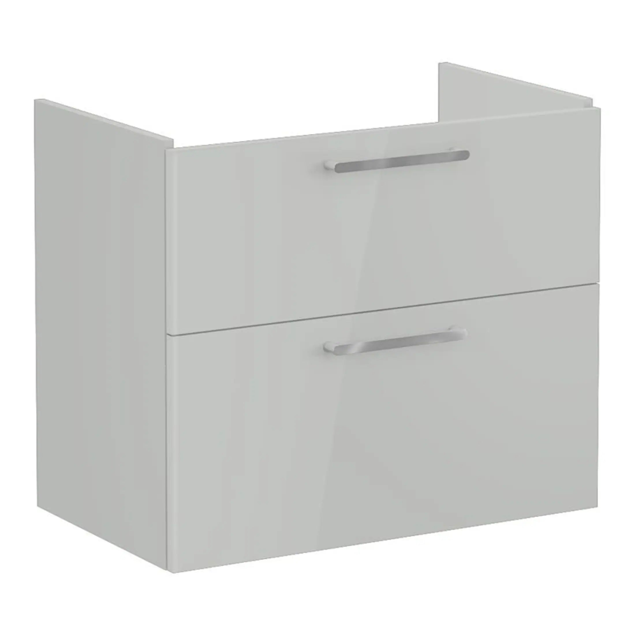 Flexible white bathroom storage cabinet with two drawers and modern horizontal handles, ideal for organising toiletries and accessories. Perfect for contemporary bathroom interiors.