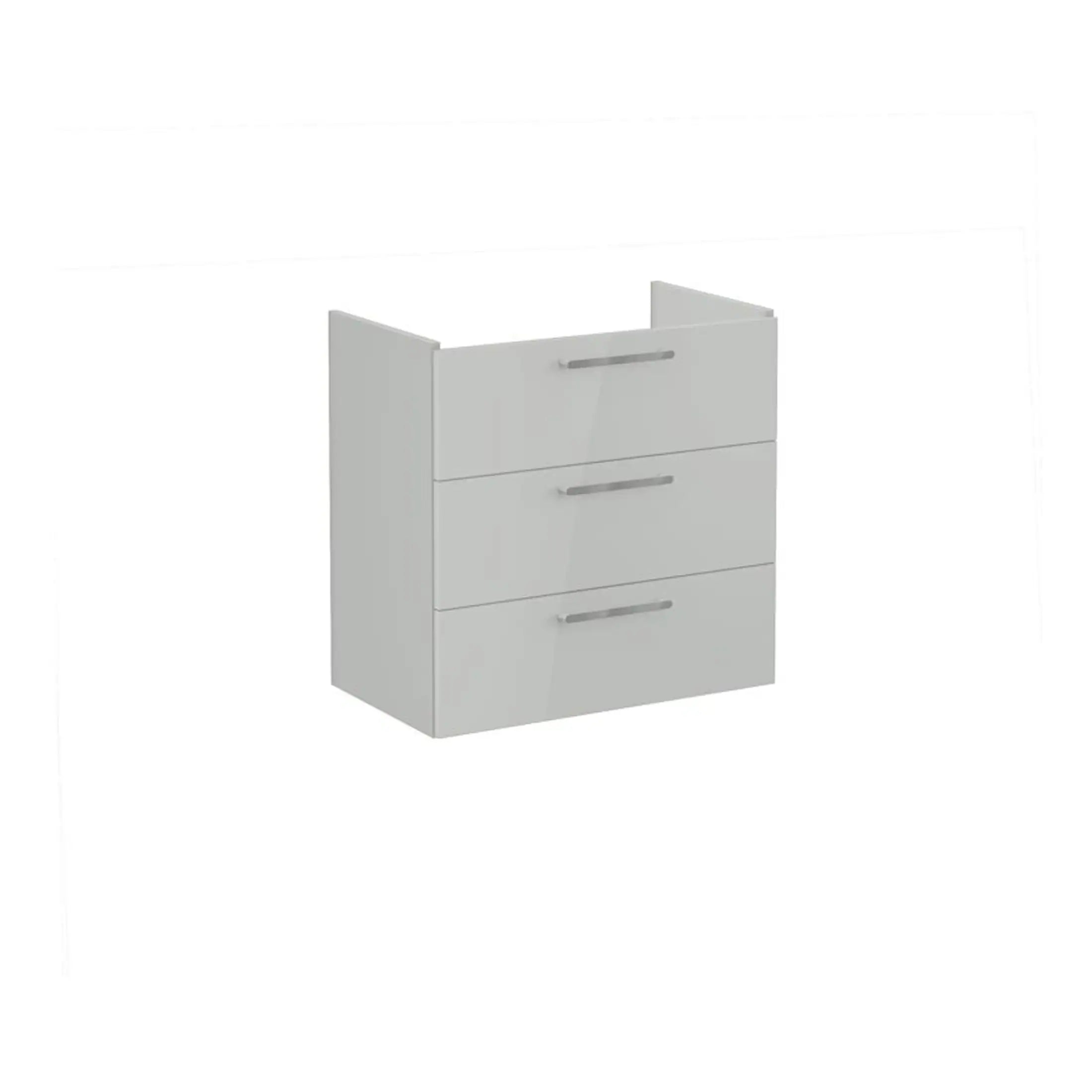Modern white bathroom vanity unit with three drawers, sleek and functional storage solution for contemporary bathrooms. Perfect for organising toiletries and bathroom essentials.