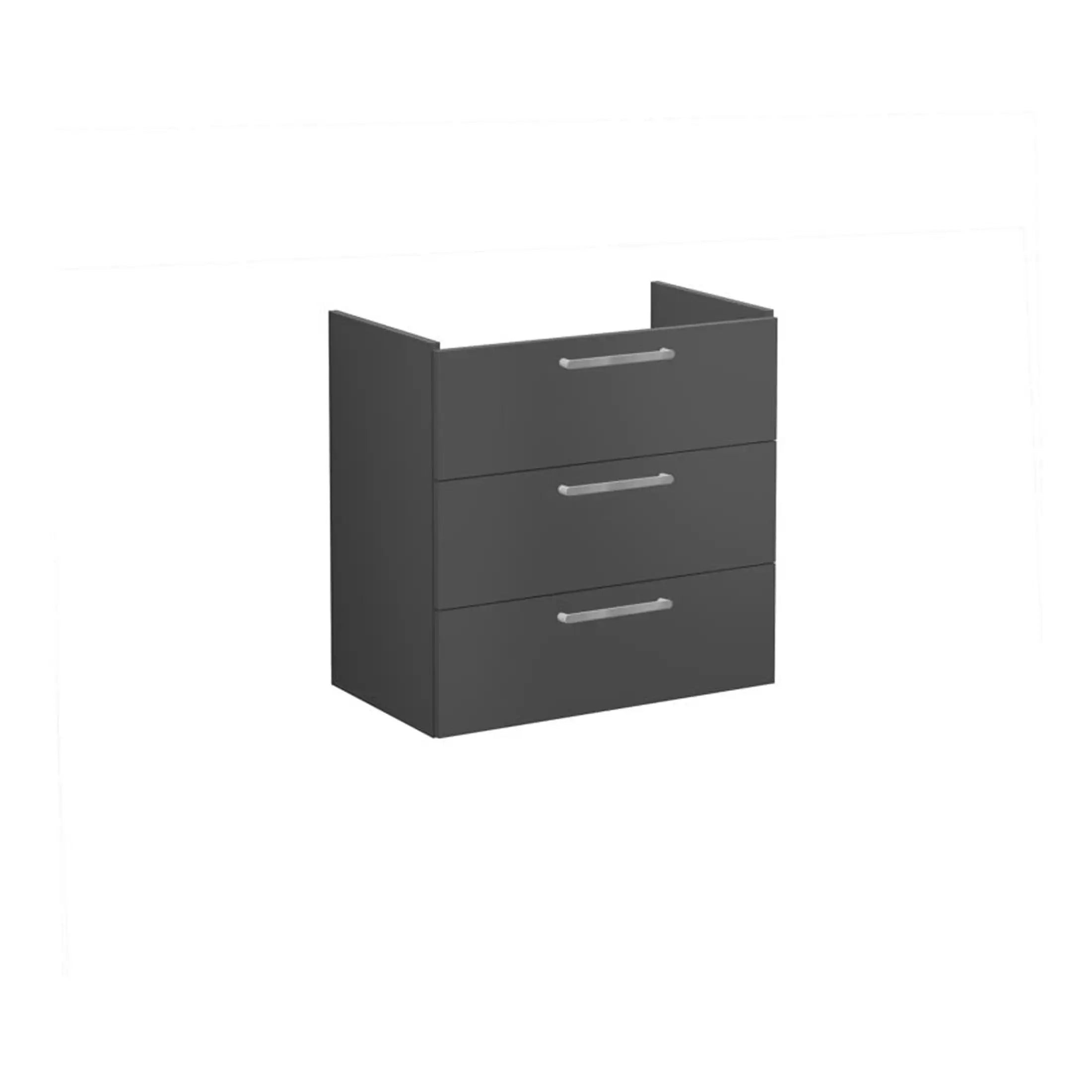Modern grey bathroom vanity with three drawers, ideal for contemporary bathroom storage solutions. Crafted from durable materials, perfect for organising bathroom essentials efficiently.