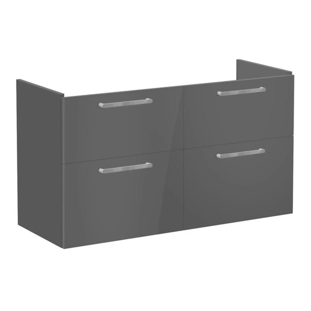 Modern grey bathroom vanity unit with drawers for stylish bathroom storage solutions. Perfect for organising toiletries and accessories with ease.