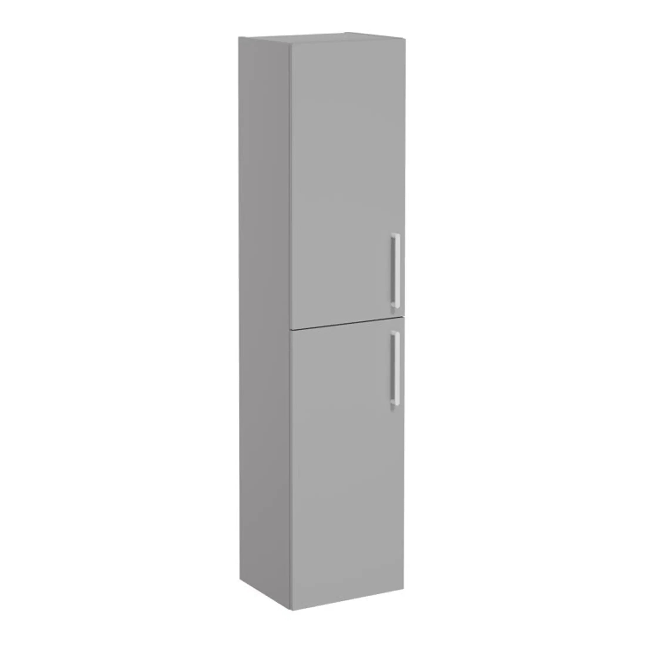 Modern grey bathroom storage cabinet with doppio doors for essential bathroom organisation and space efficiency. Suitable for contemporary bathroom interiors.