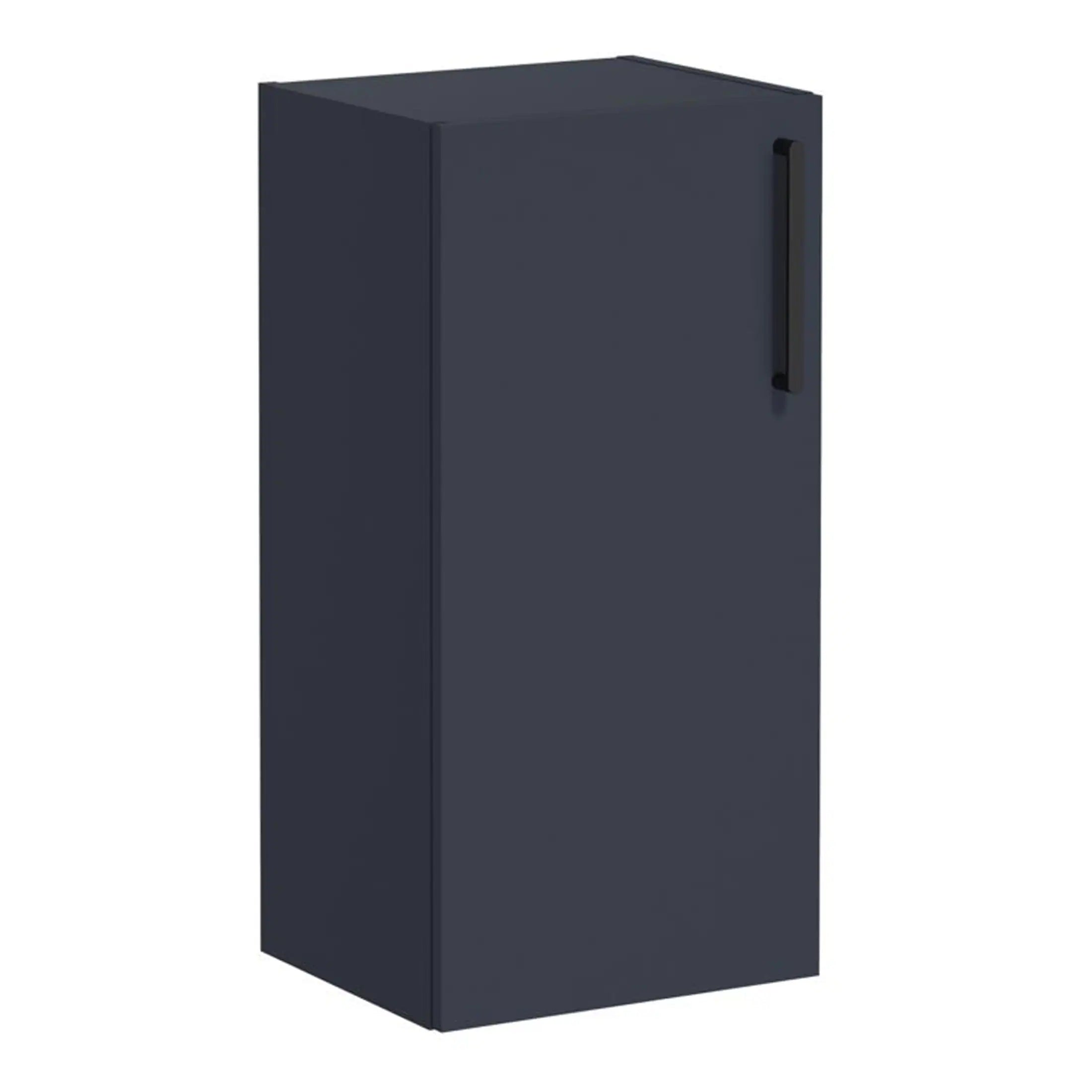 Dark grey modern bathroom storage cabinet with sleek handle, ideal for organising bathroom essentials and enhancing bathroom decor.