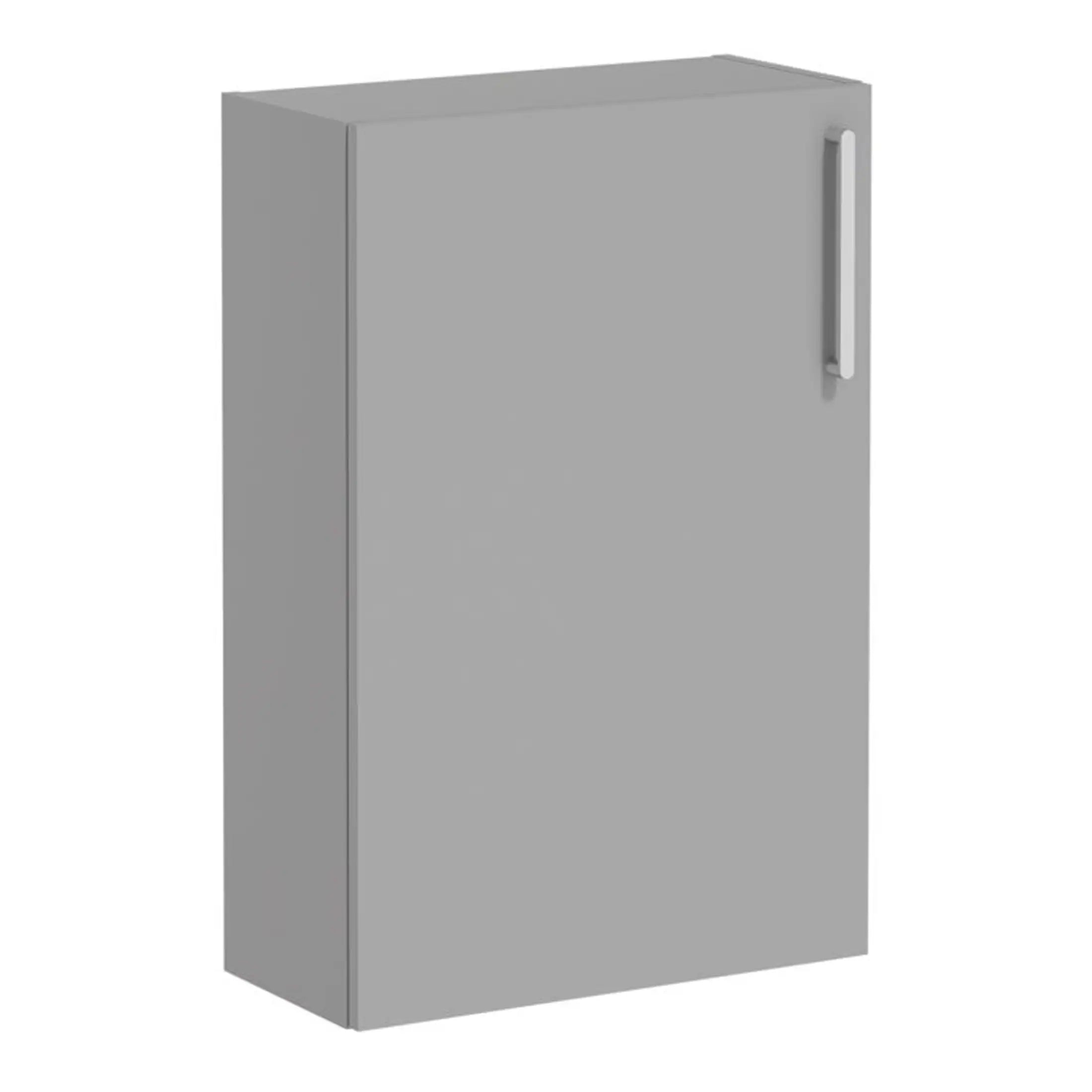 Rustic grey bathroom wall cabinet with a sleek vertical handle, ideal for modern bathroom storage solutions. Durable and stylish, perfect for organising bathroom essentials.