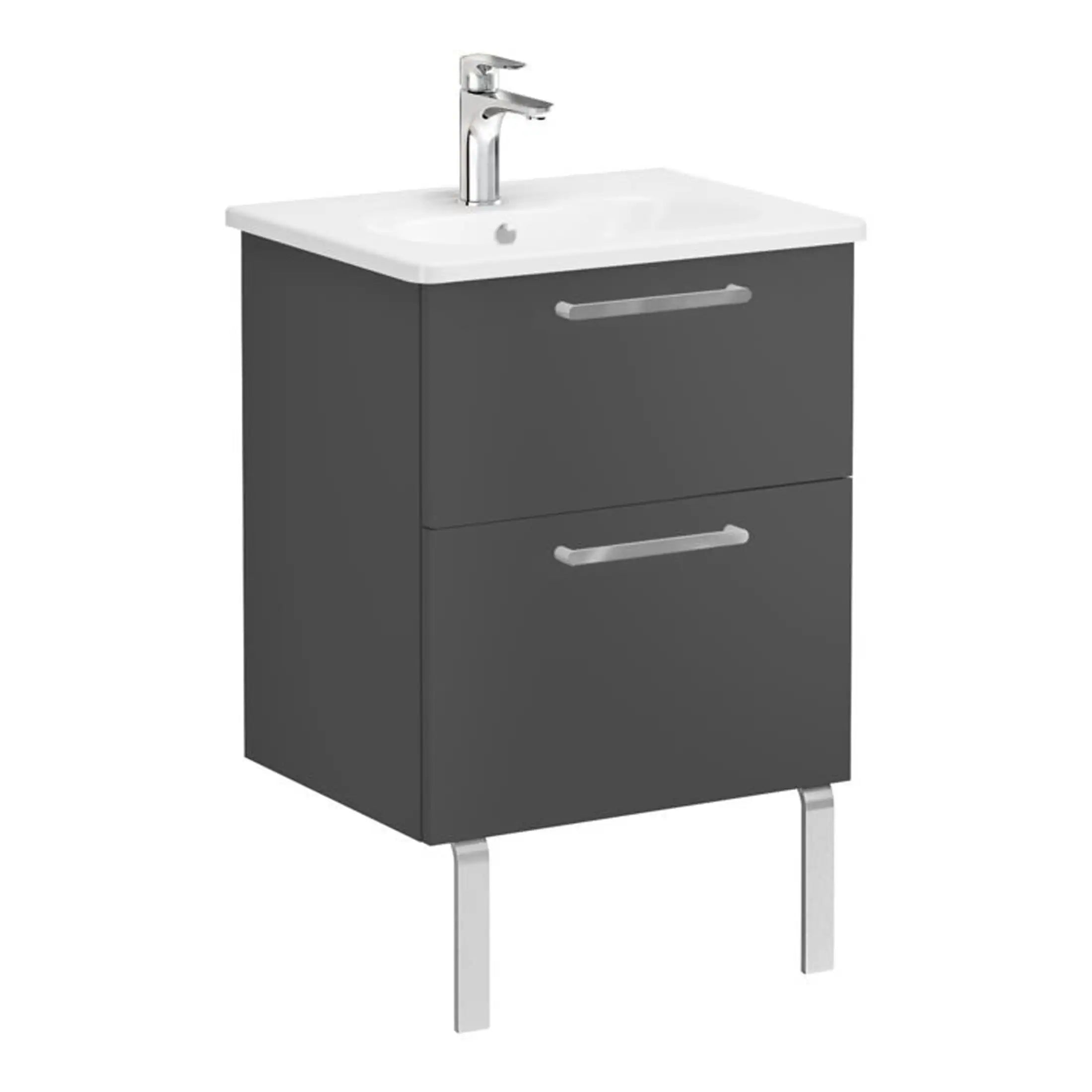 Sleek modern bathroom vanity unit with integrated sink and storage drawers, perfect for contemporary bathroom designs. Made from durable materials, combining functionality with style for efficient bathroom furniture.