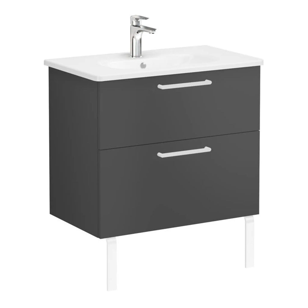 Bubly Bathrooms modern grey bathroom vanity cabinet with integrated sink and chrome tap, ideal for contemporary bathroom accessories and custom fixtures.