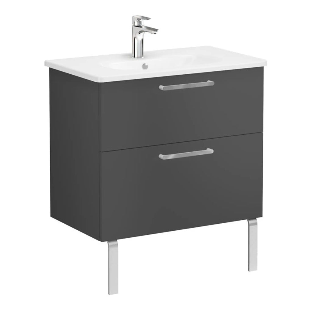 Sleek modern bathroom vanity with a ceramic sink, chrome faucet, and storage drawers, perfect for contemporary bathrooms. Designed for functionality and style in bathroom décor.