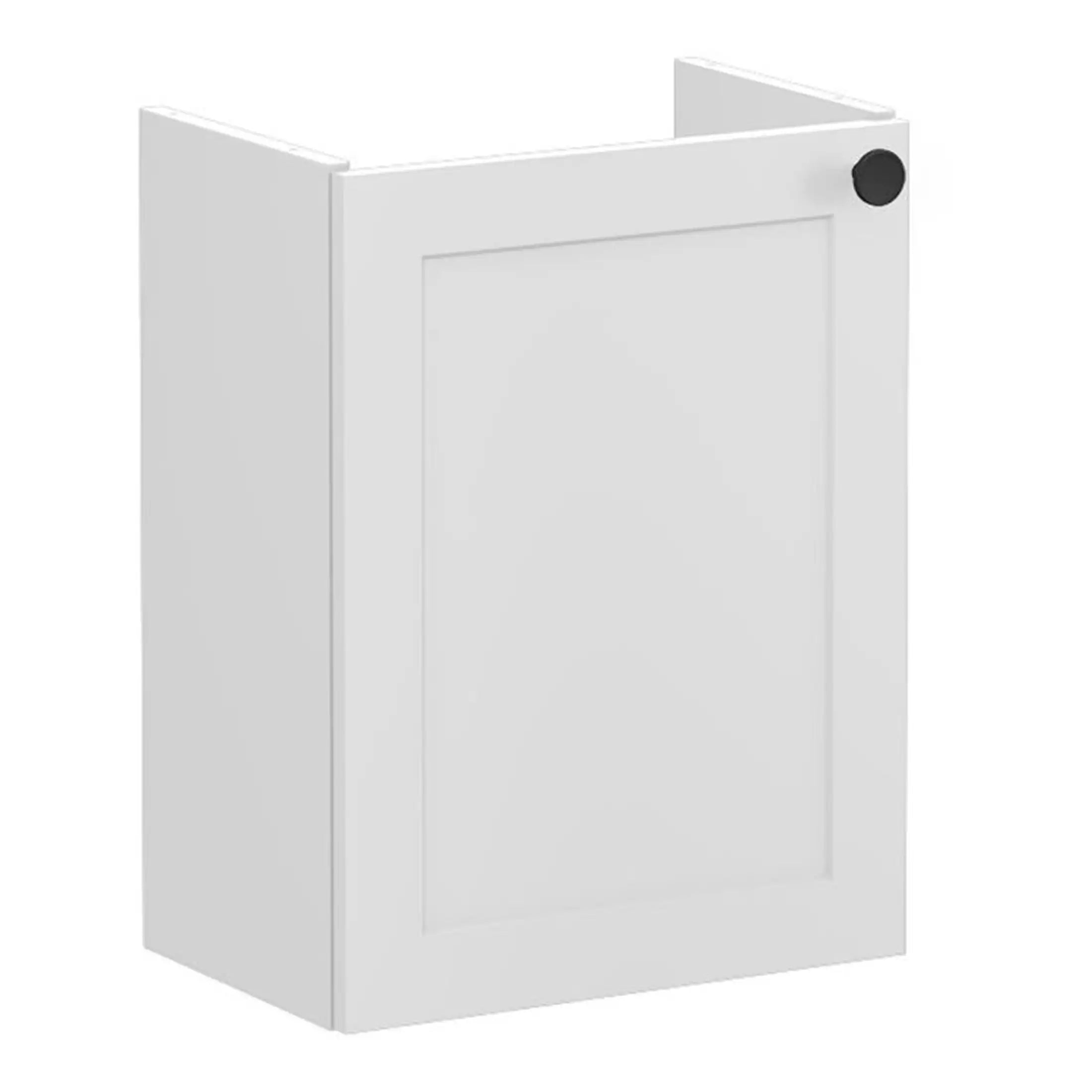 White bathroom cabinet with a minimalist design, ideal for bathroom storage and organisation, featuring a sleek, modern look to enhance your bathroom decor.