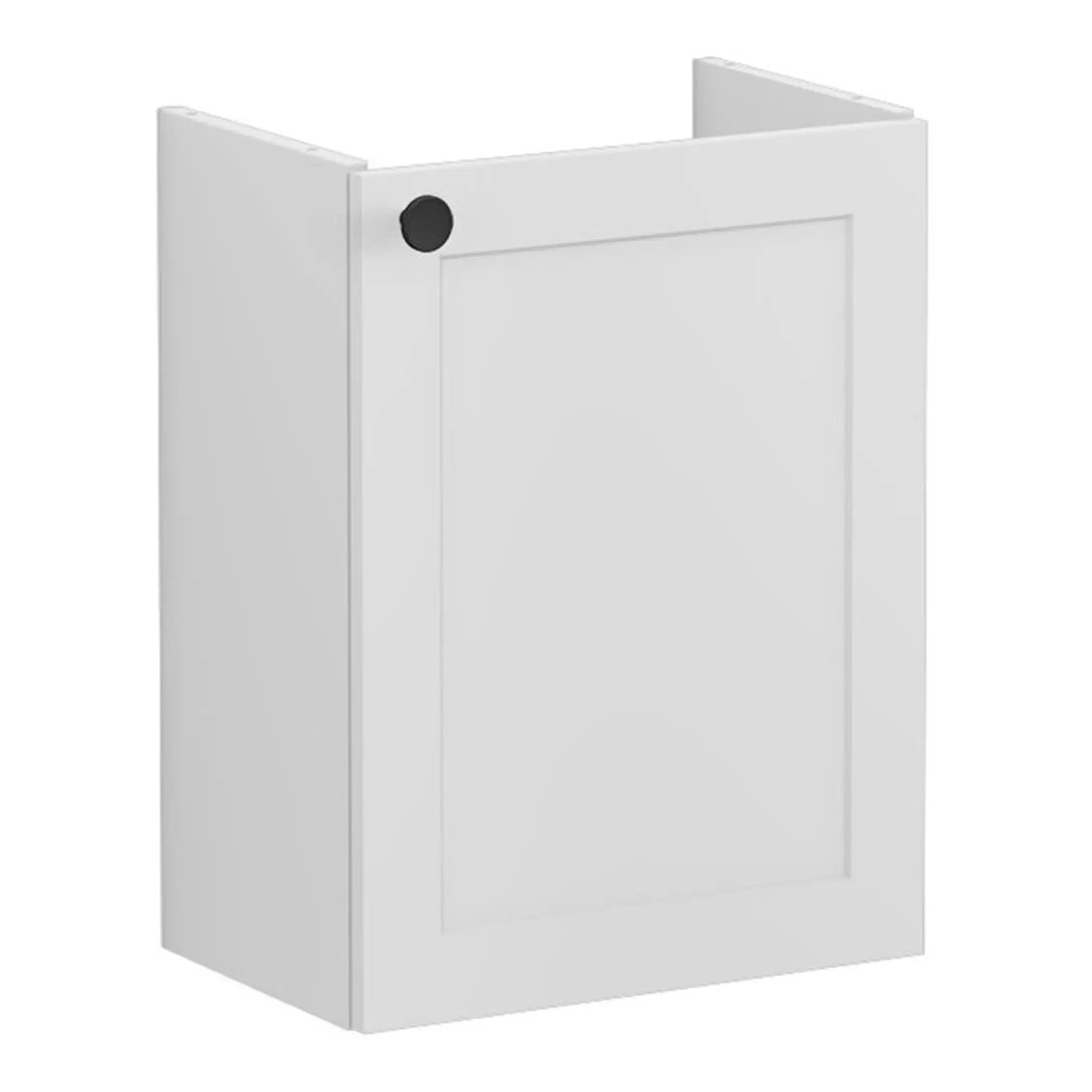 Light grey bathroom cabinet with a modern minimalist design, perfect for bathroom storage solutions and enhancing bathroom decor.
